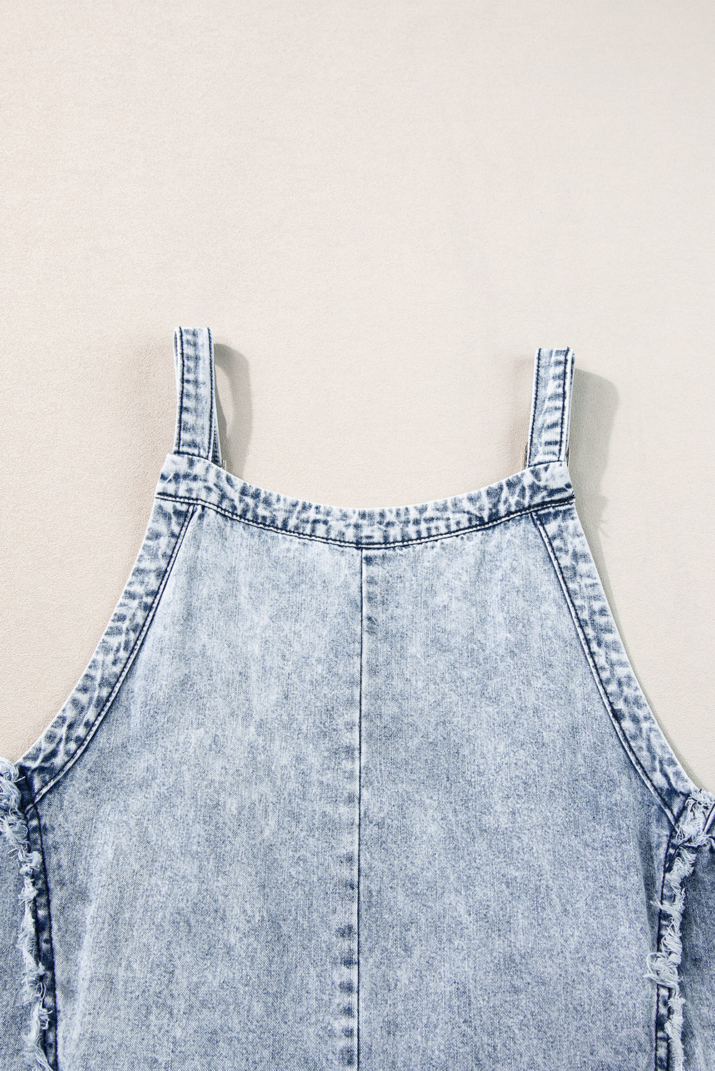 Blue Light Wash Frayed Exposed Seam Wide Leg Denim Overalls - MAD RUFFI