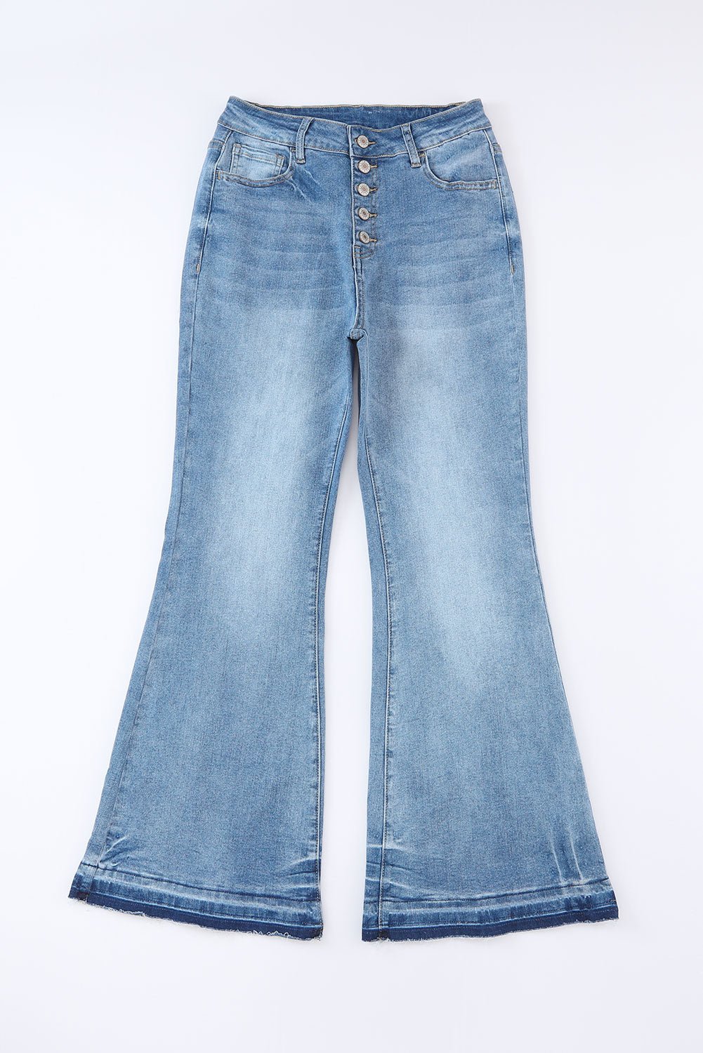 Blue Light Wash High Waisted Bell Bottom Jeans - MAD RUFFI
