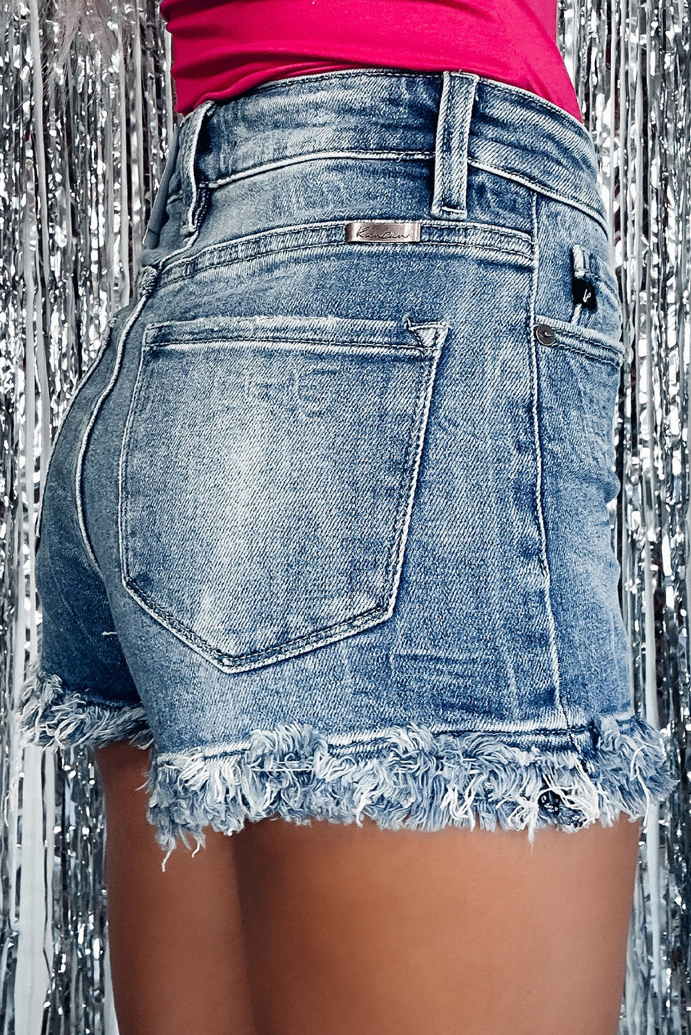 Blue Raw Hem High Waist Skinny Denim Shorts - MAD RUFFI