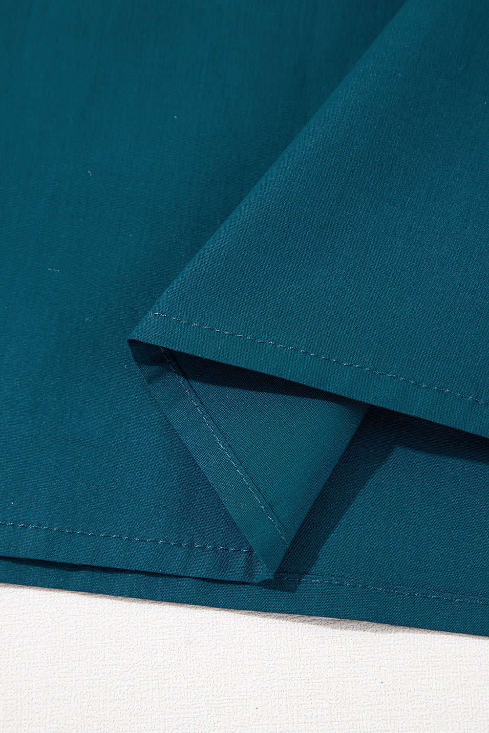 Blue Sapphire Puff Sleeve Pleated Pop of Color Neckline Dress - MAD RUFFI