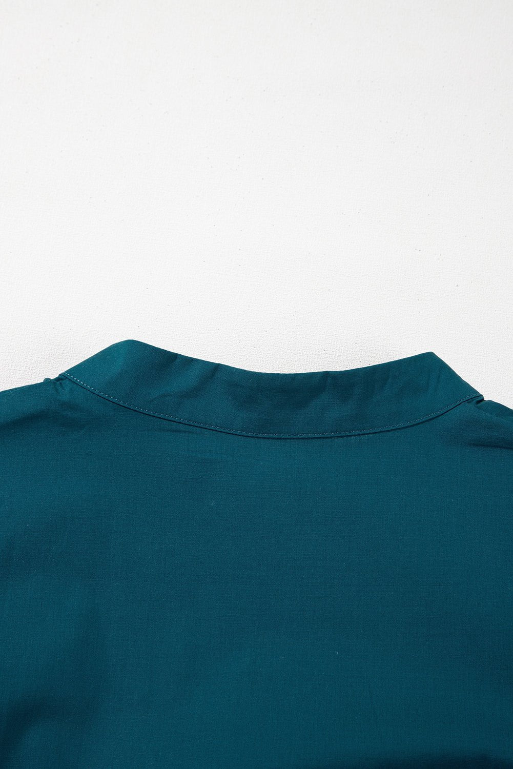 Blue Sapphire Puff Sleeve Pleated Pop of Color Neckline Dress - MAD RUFFI