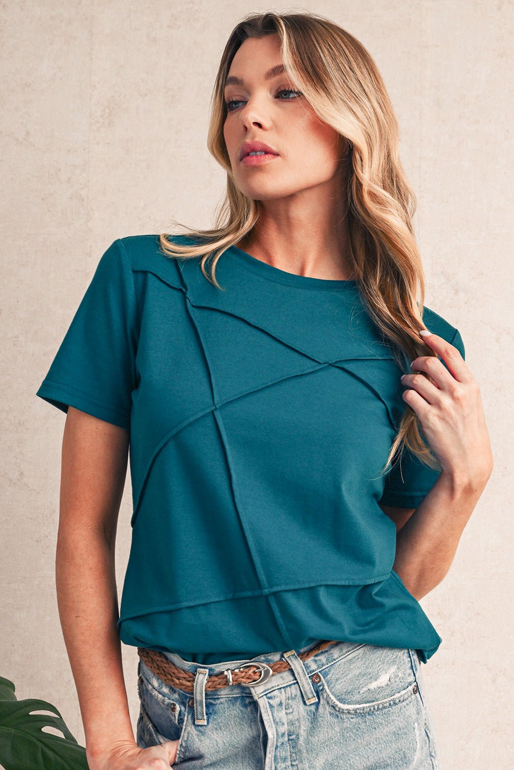 Blue Sapphire Solid Color Round Neck T Shirt - MAD RUFFI