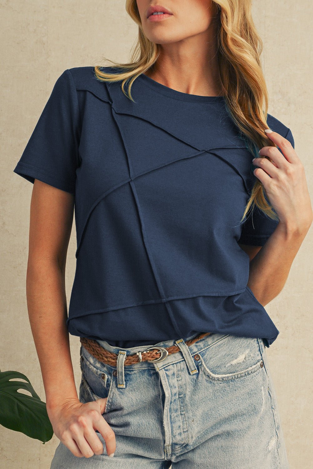 Blue Sapphire Solid Color Round Neck T Shirt - MAD RUFFI