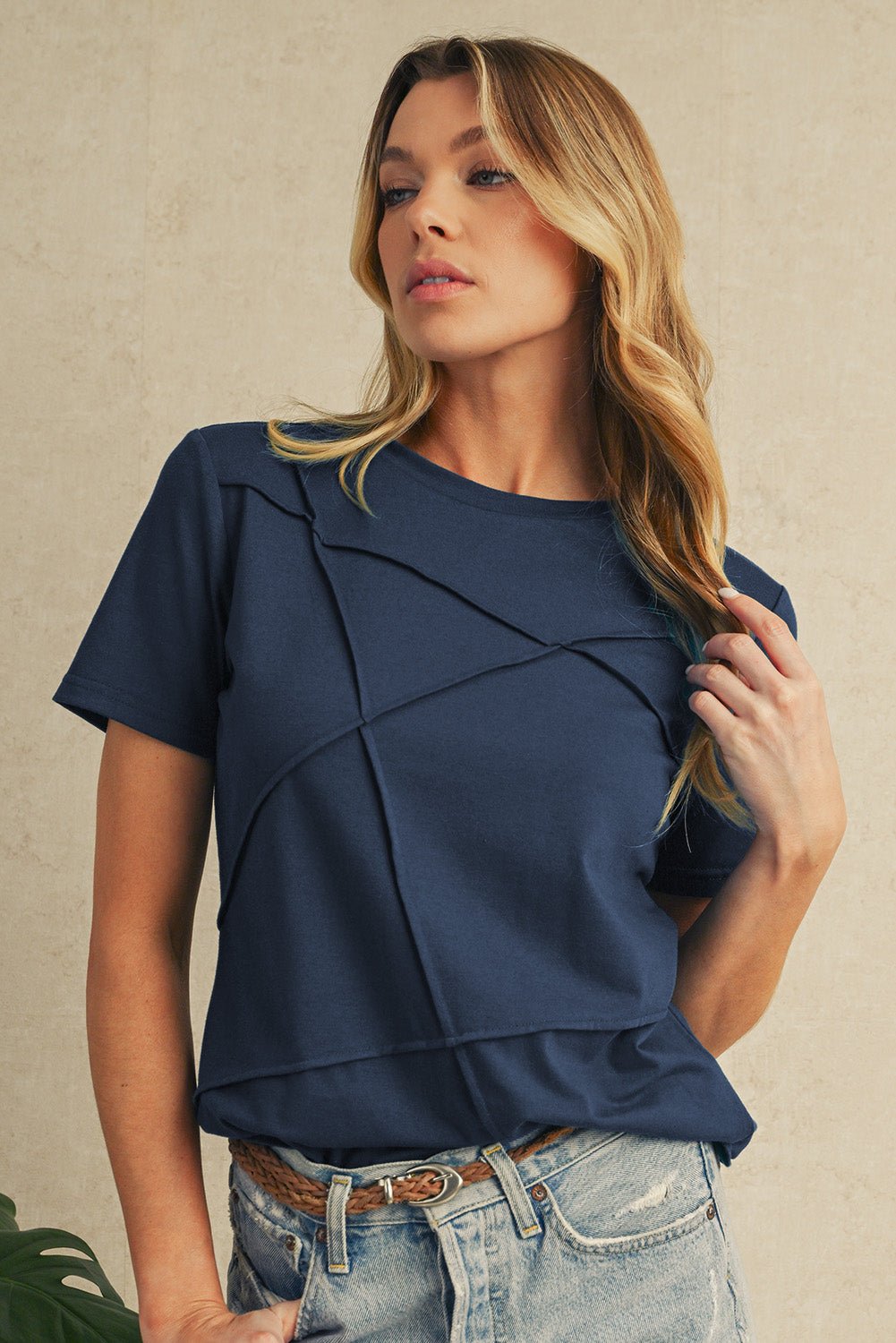 Blue Sapphire Solid Color Round Neck T Shirt - MAD RUFFI