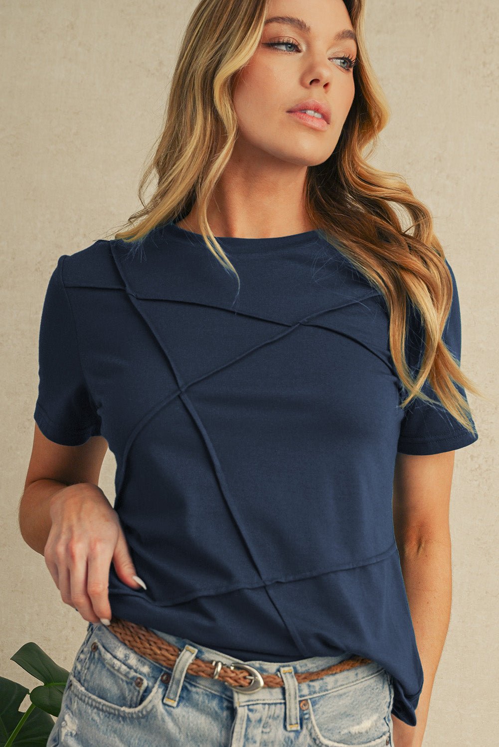 Blue Sapphire Solid Color Round Neck T Shirt - MAD RUFFI