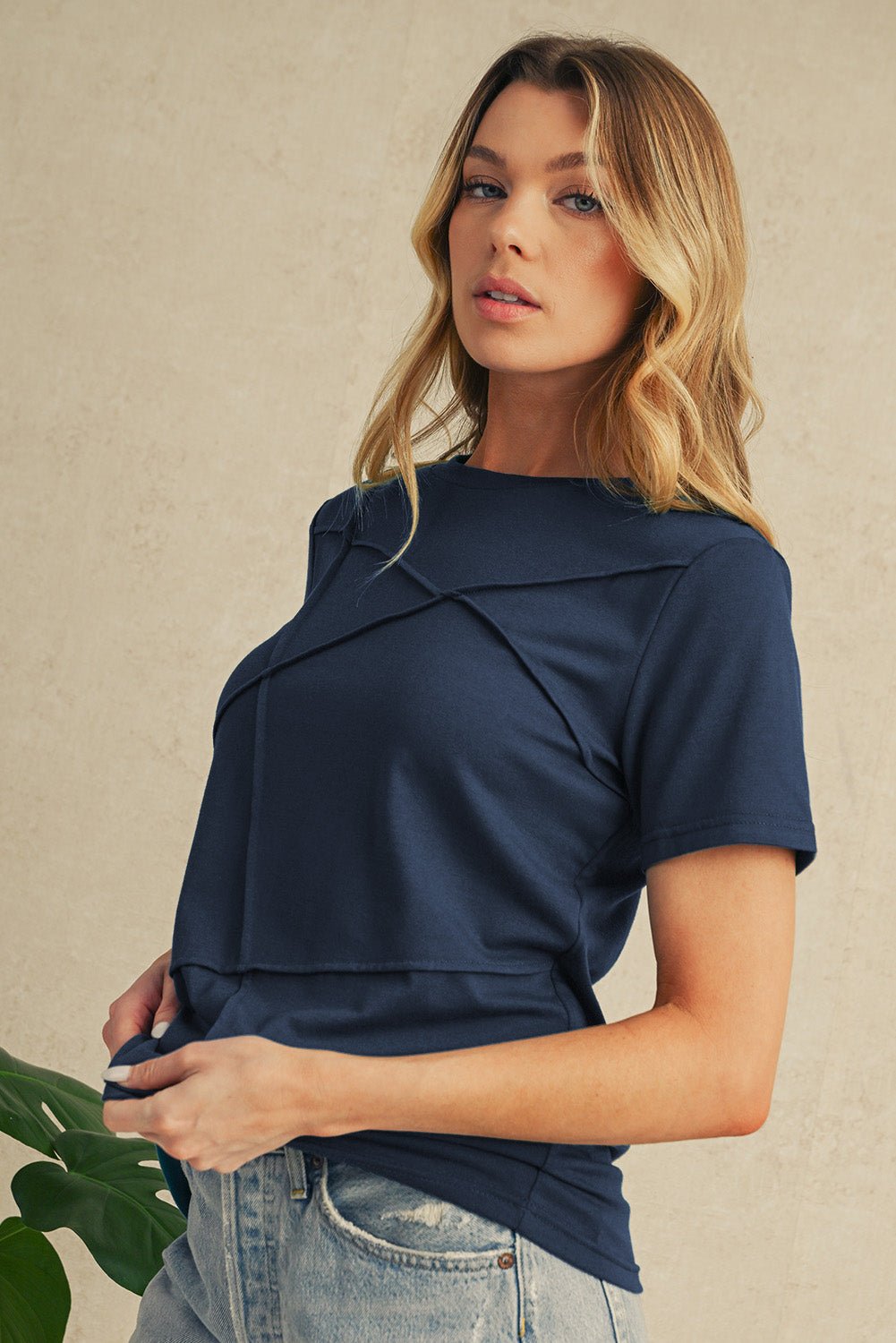 Blue Sapphire Solid Color Round Neck T Shirt - MAD RUFFI