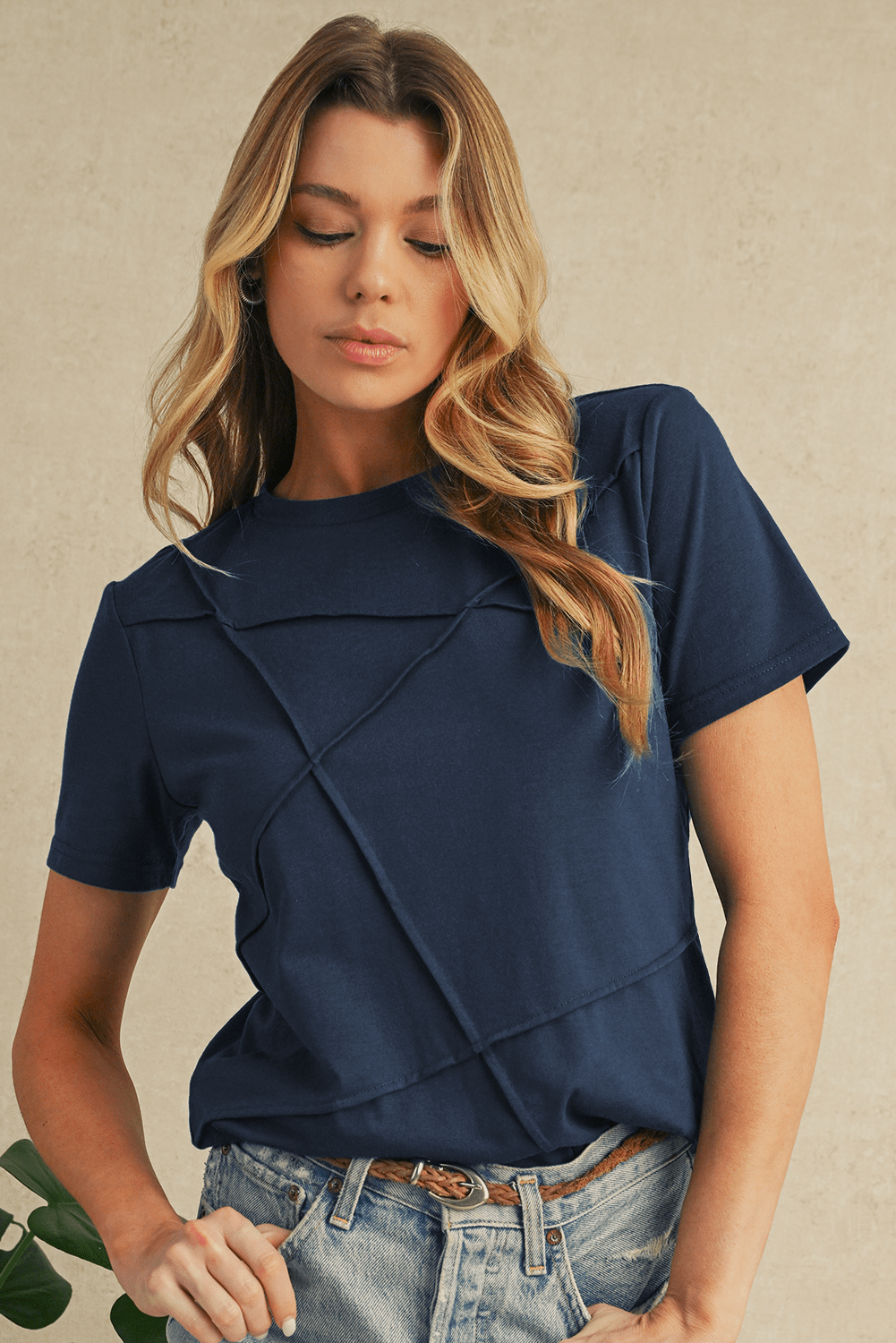 Blue Sapphire Solid Color Round Neck T Shirt - MAD RUFFI