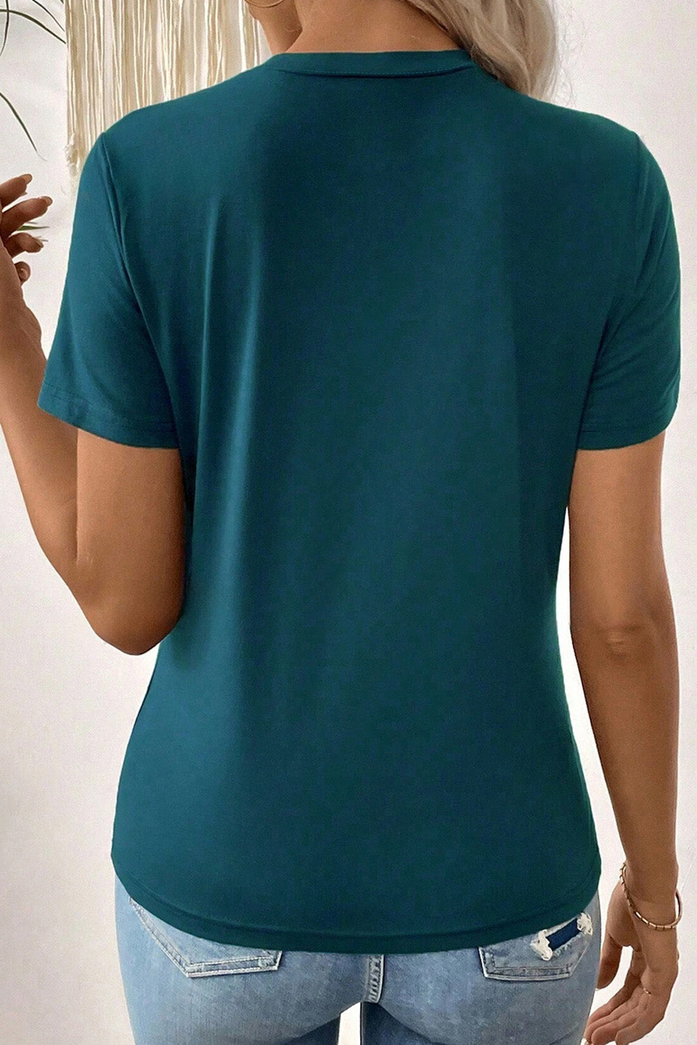 Blue Sapphire Solid Color Round Neck T Shirt - T Shirts