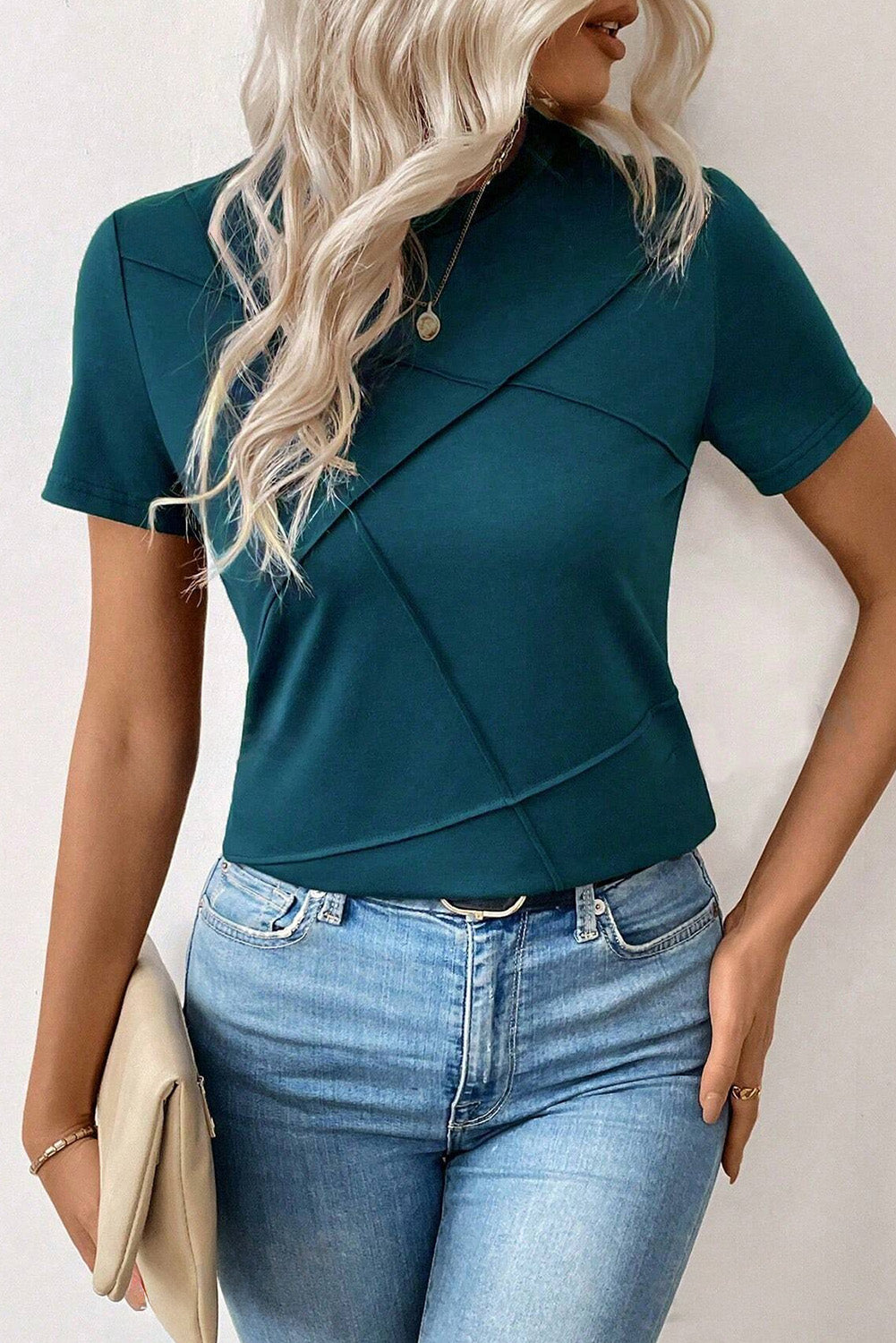 Blue Sapphire Solid Color Round Neck T Shirt - T Shirts