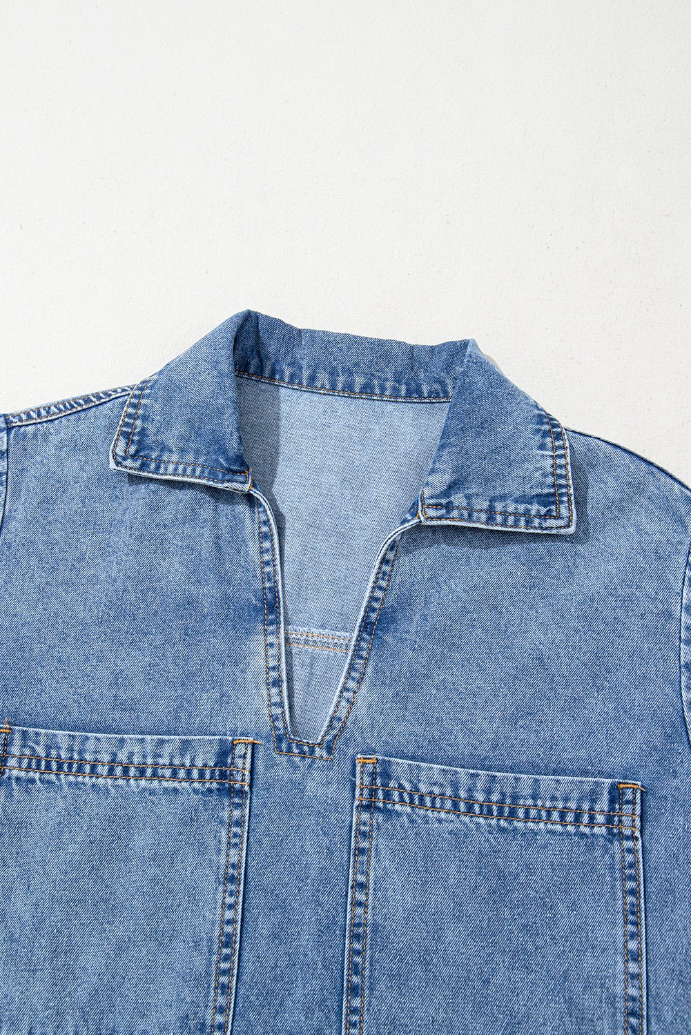 Blue Short Sleeve Collared Chest Pocket Denim Mini Dress - MAD RUFFI