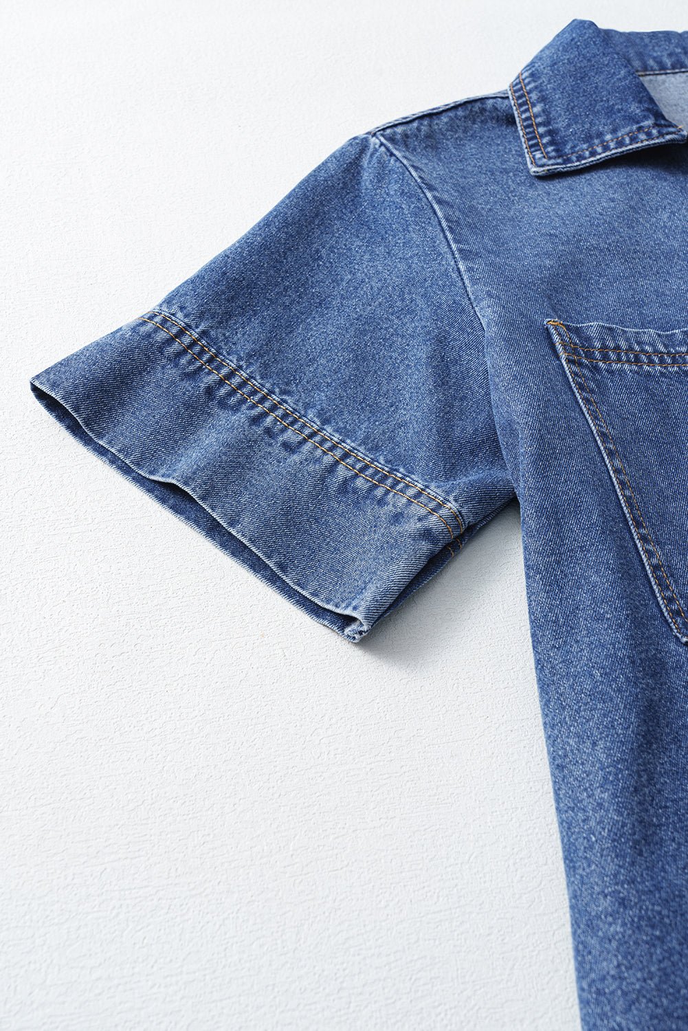 Blue Short Sleeve Collared Chest Pocket Denim Mini Dress - MAD RUFFI