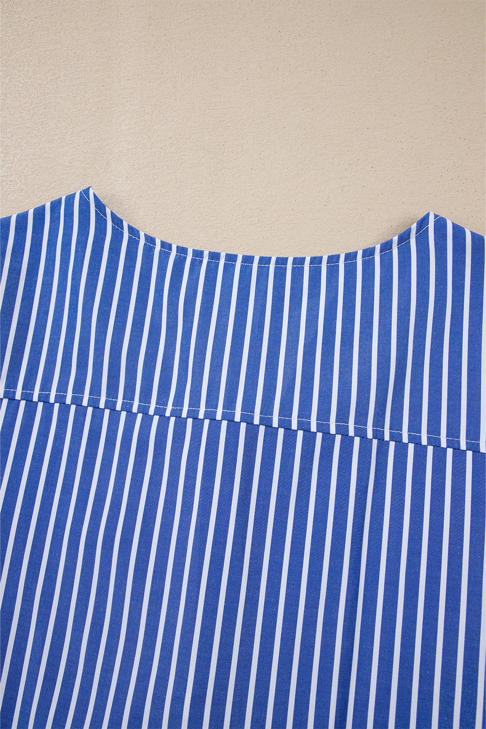 Blue Stripe Bow Tie Front Puff Short Sleeve Blouse - MAD RUFFI