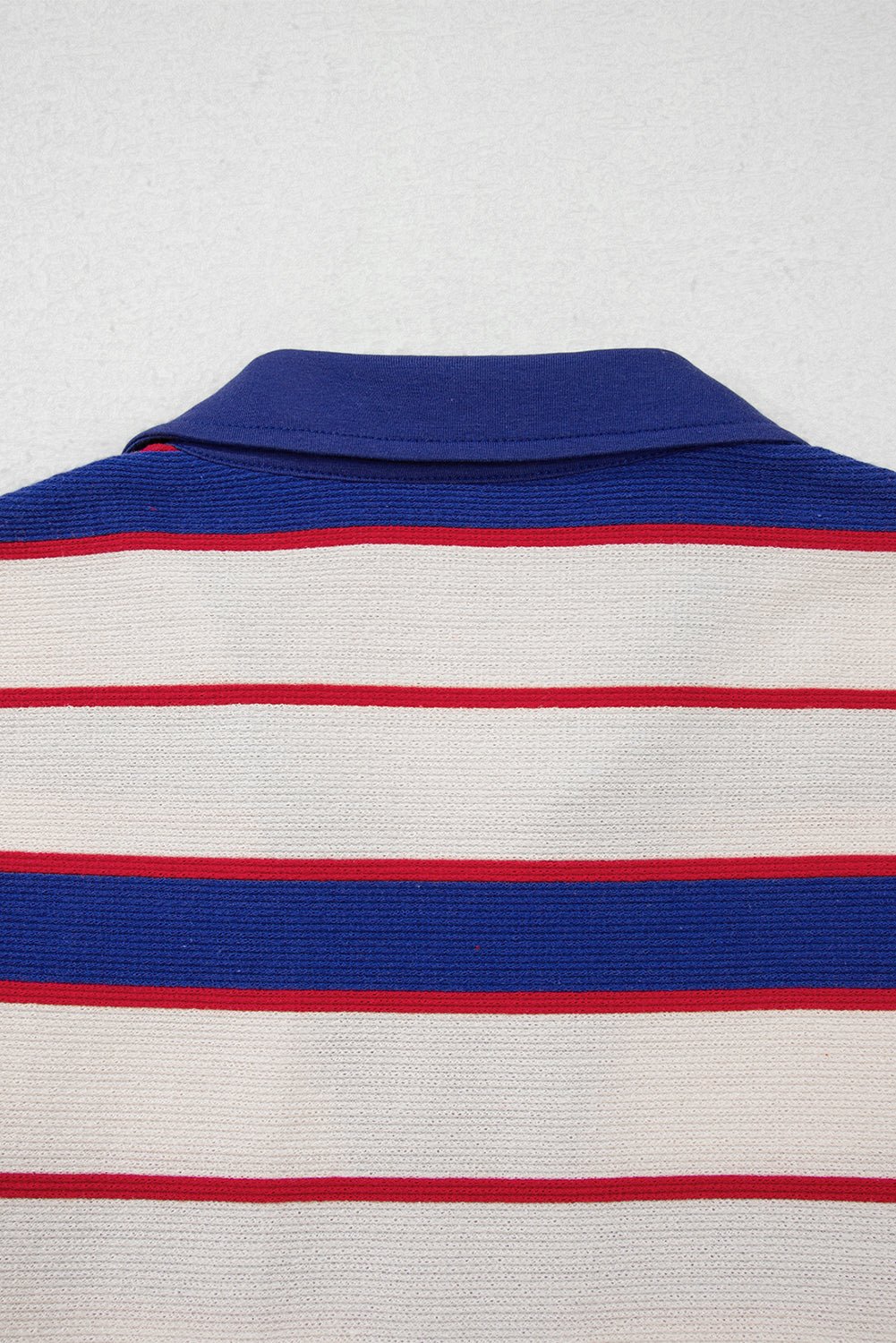 Blue Stripe Colorblock V Neck Collared Sweatshirt - MAD RUFFI
