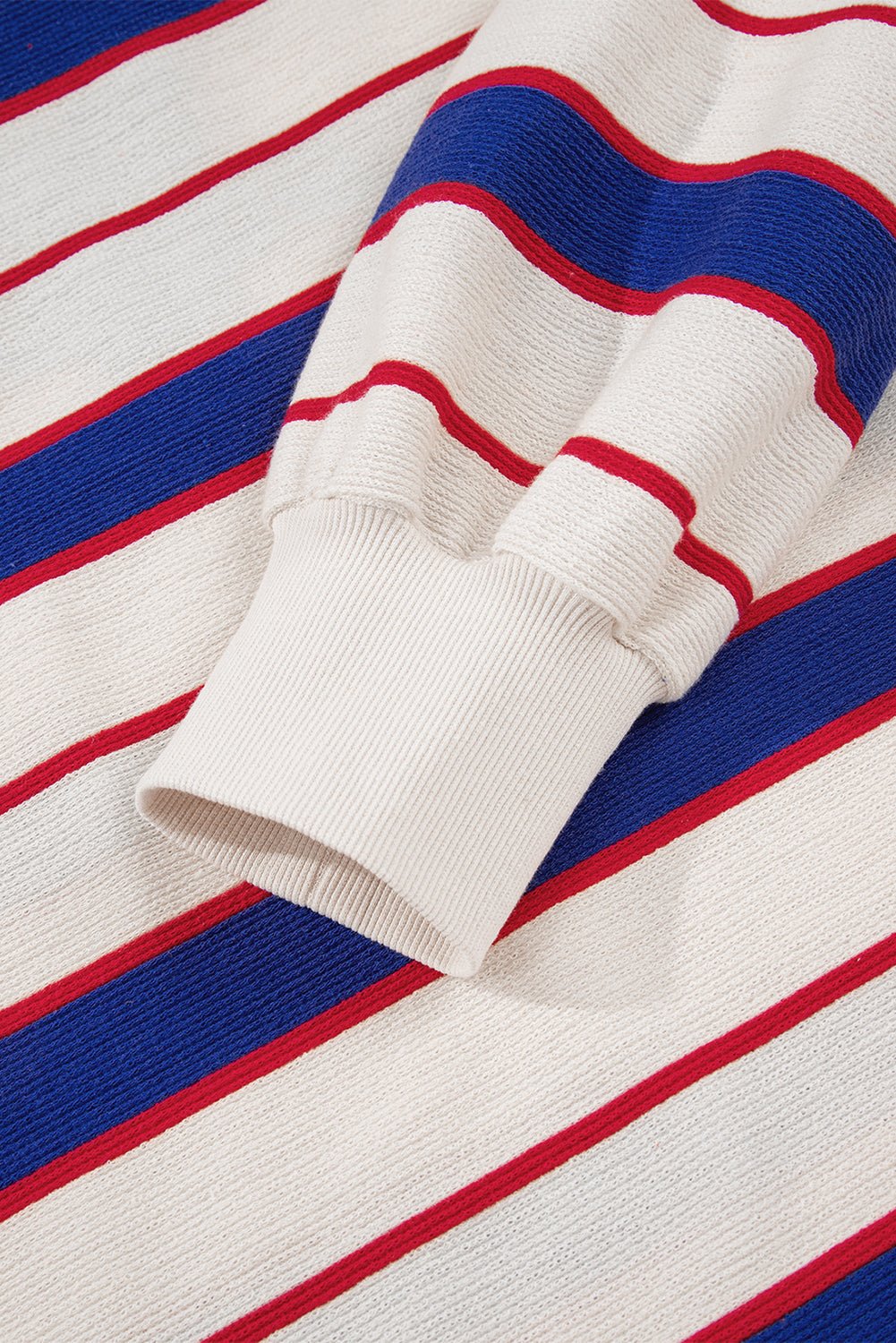 Blue Stripe Colorblock V Neck Collared Sweatshirt - MAD RUFFI