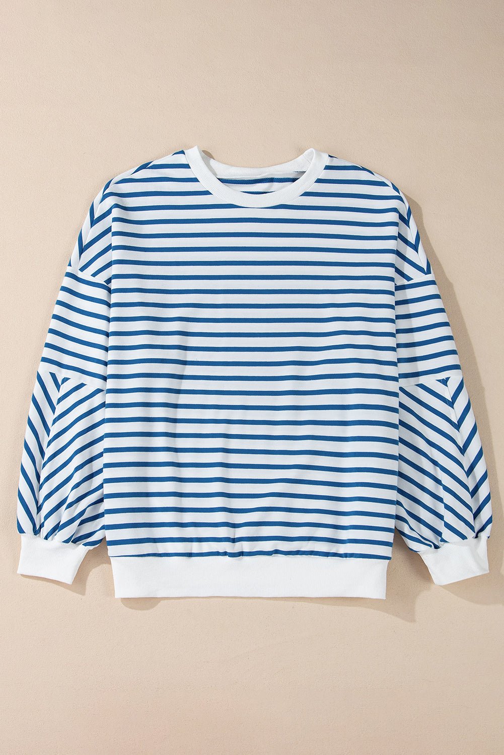 Blue Stripe Drop Shoulder Crew Neck Loose Sweatshirt - MAD RUFFI