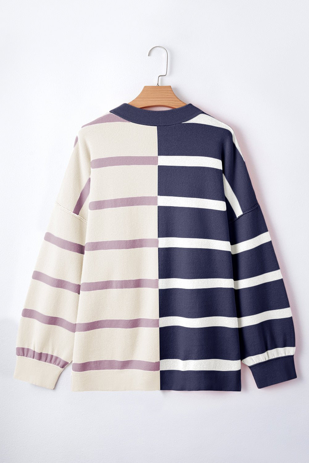 Blue Stripe Exposed Seam Patchwork Loose Sweatshirts - MAD RUFFI