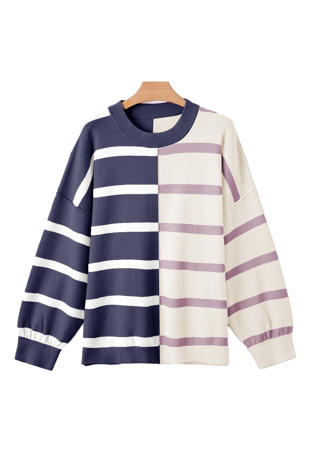 Blue Stripe Exposed Seam Patchwork Loose Sweatshirts - MAD RUFFI