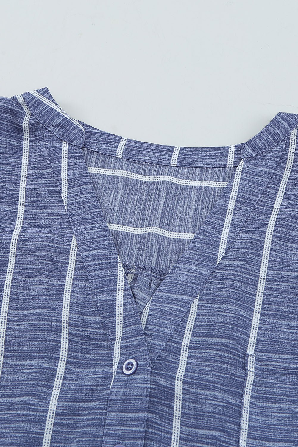 Blue Striped Print V Neck Half Buttons Loose Blouse - MAD RUFFI