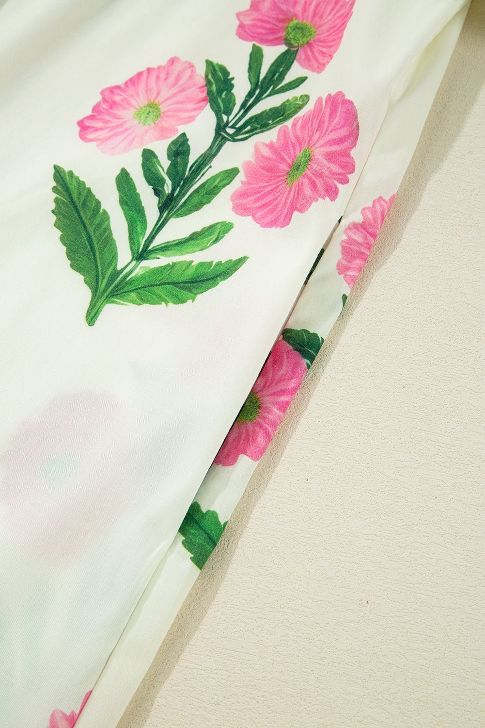 Blue Striped Trim Short Sleeve Split Neck Floral Mini Dress - MAD RUFFI