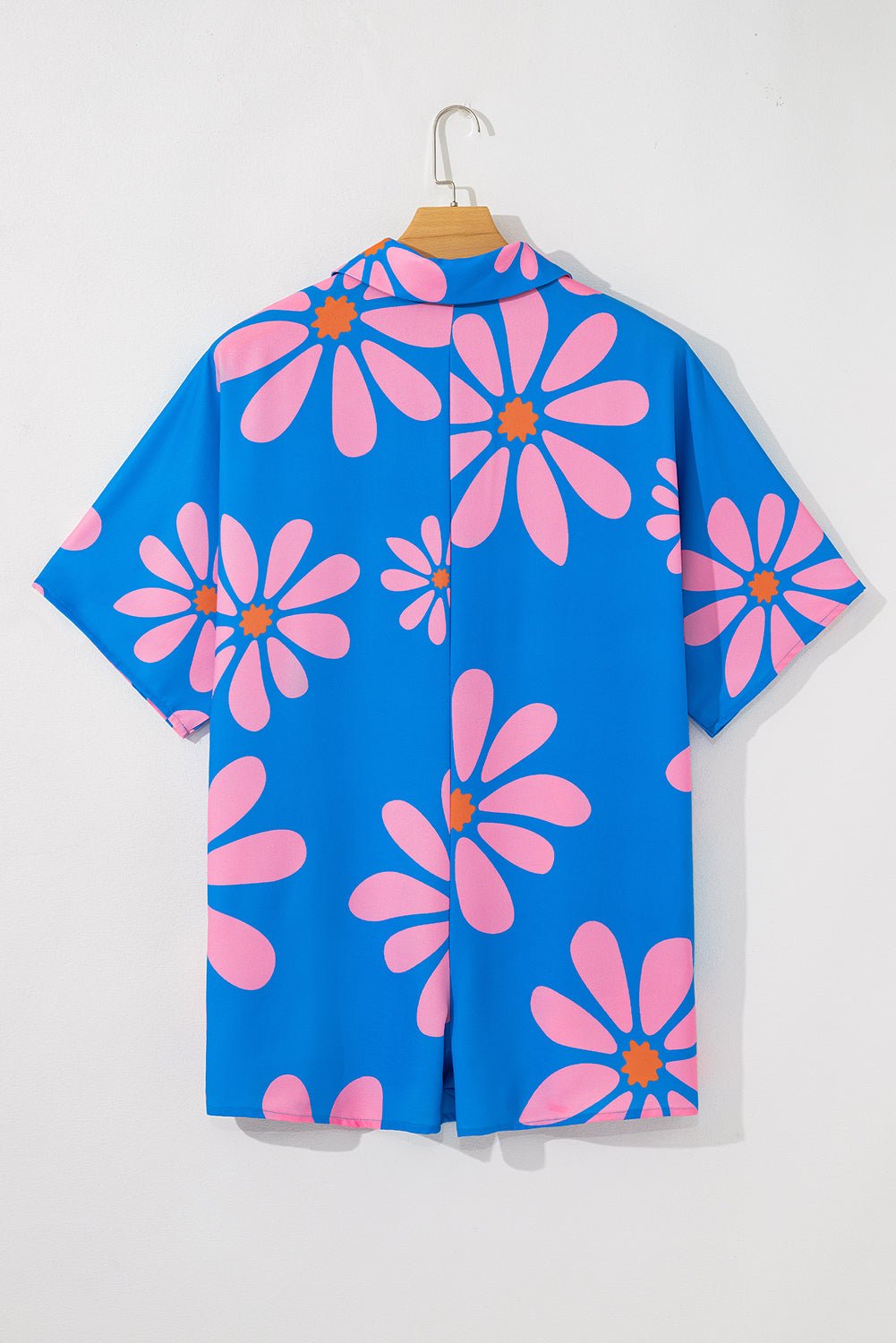 Blue Summer Flower Print Shirt Collar Loose Romper - MAD RUFFI