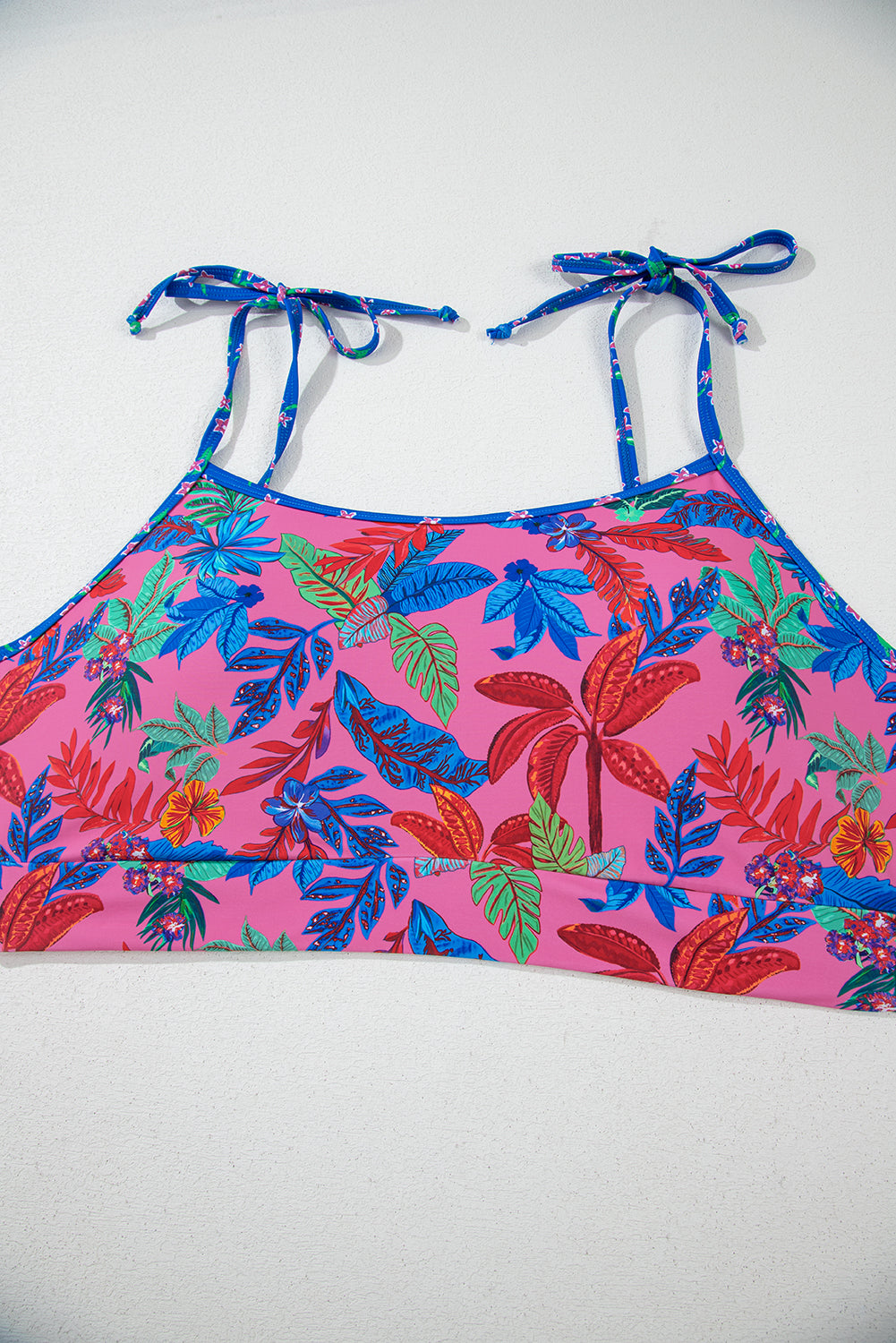 Blue Tropical Print Crop Cami and High Waist Plus Size Bikini Set - Curve + Plus