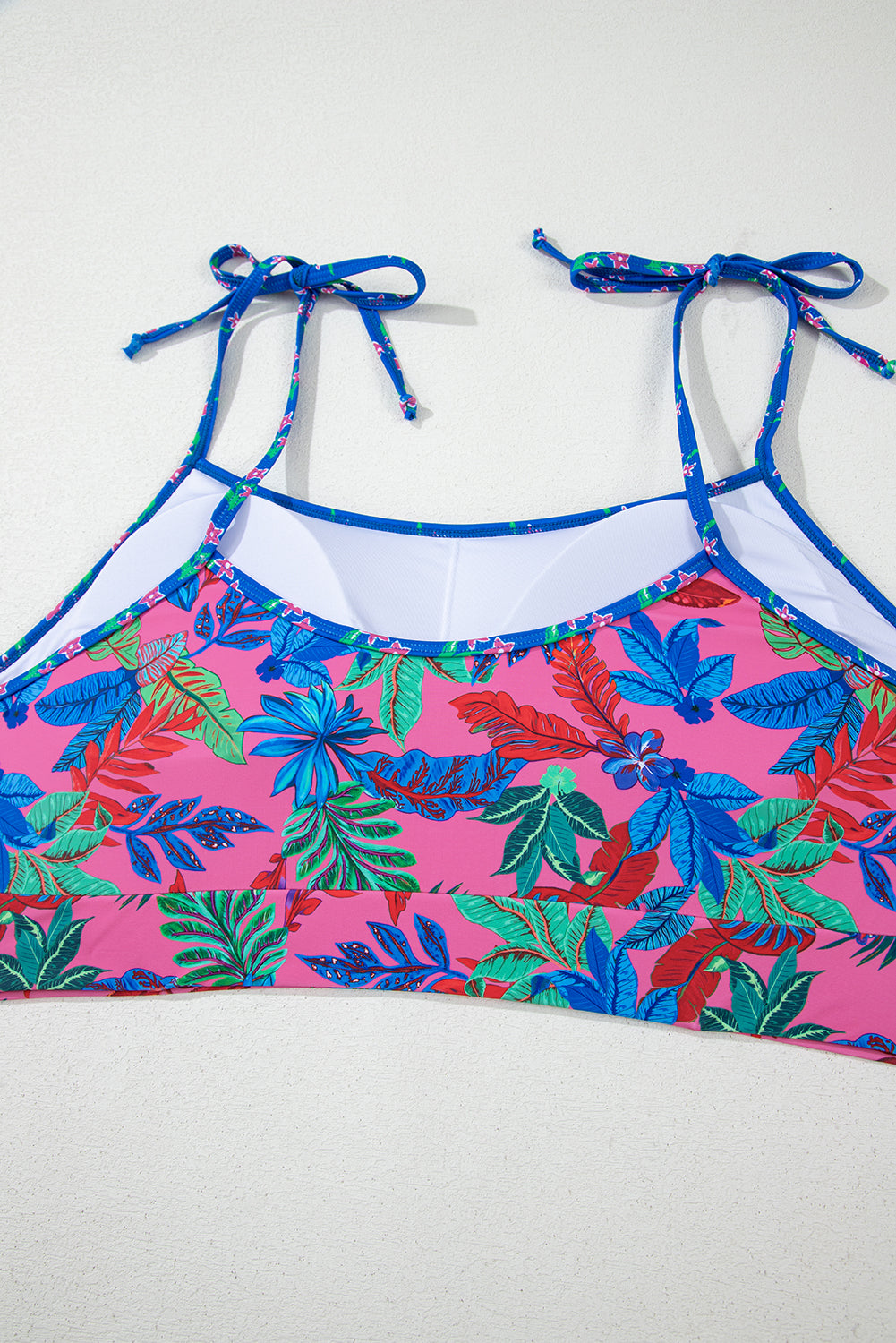 Blue Tropical Print Crop Cami and High Waist Plus Size Bikini Set - Curve + Plus