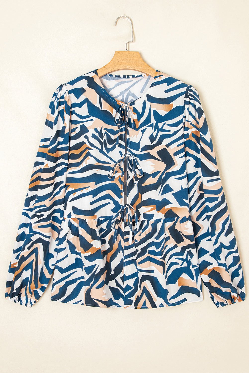 Blue Zebra Print Tied Front Puff Sleeve Top - MAD RUFFI
