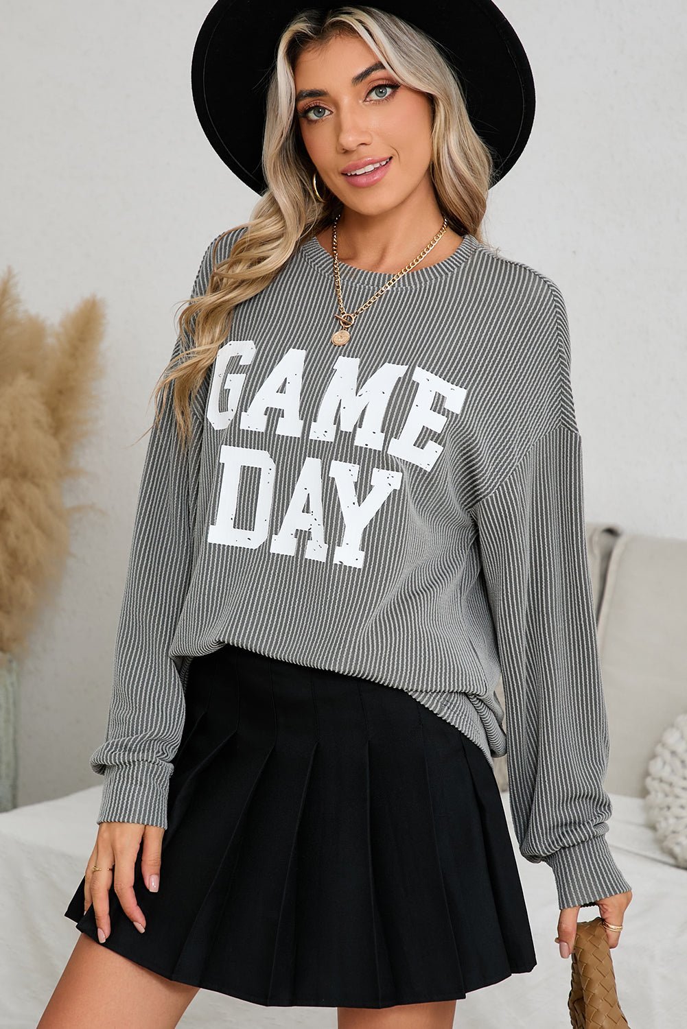 Bluing Corded GAME DAY Graphic Long Sleeve Top - MAD RUFFI