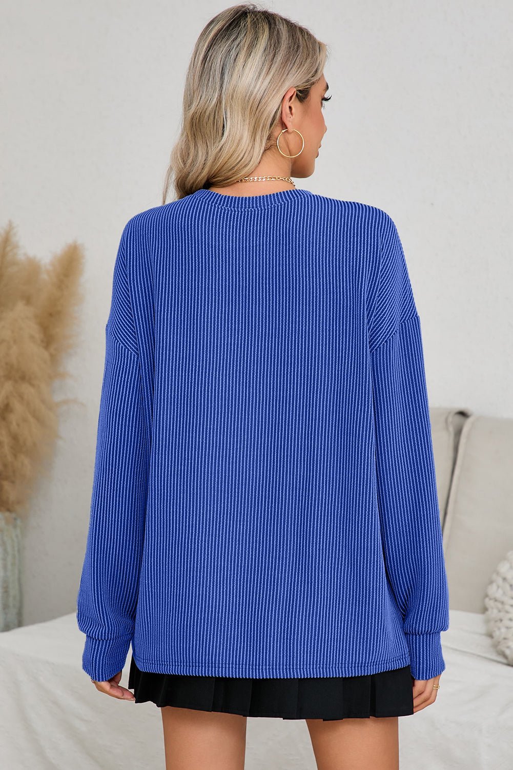 Bluing Corded GAME DAY Graphic Long Sleeve Top - MAD RUFFI