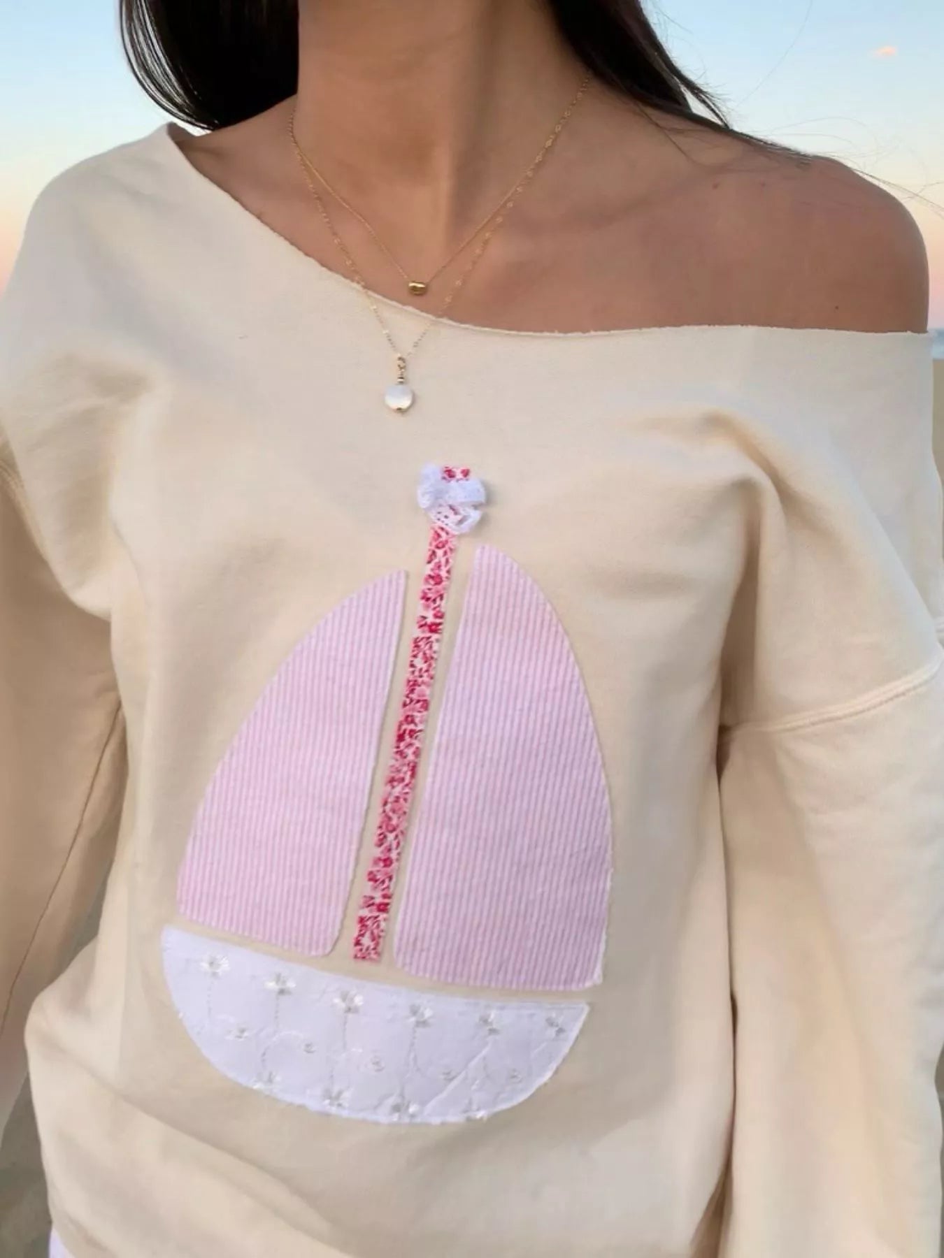 Boat Neck Long Sleeve Patchwork Sweatshirt - MAD RUFFI