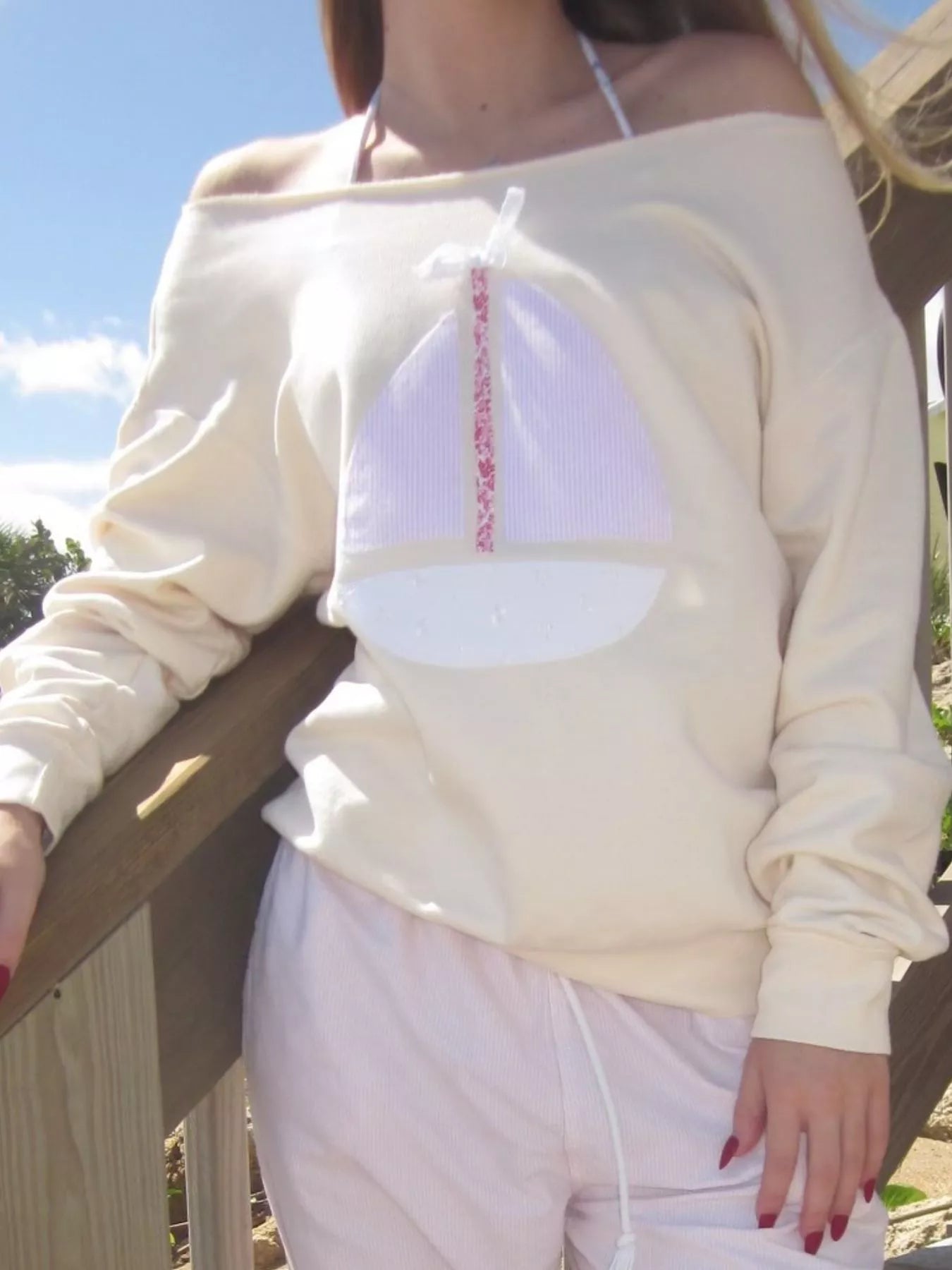 Boat Neck Long Sleeve Patchwork Sweatshirt - MAD RUFFI