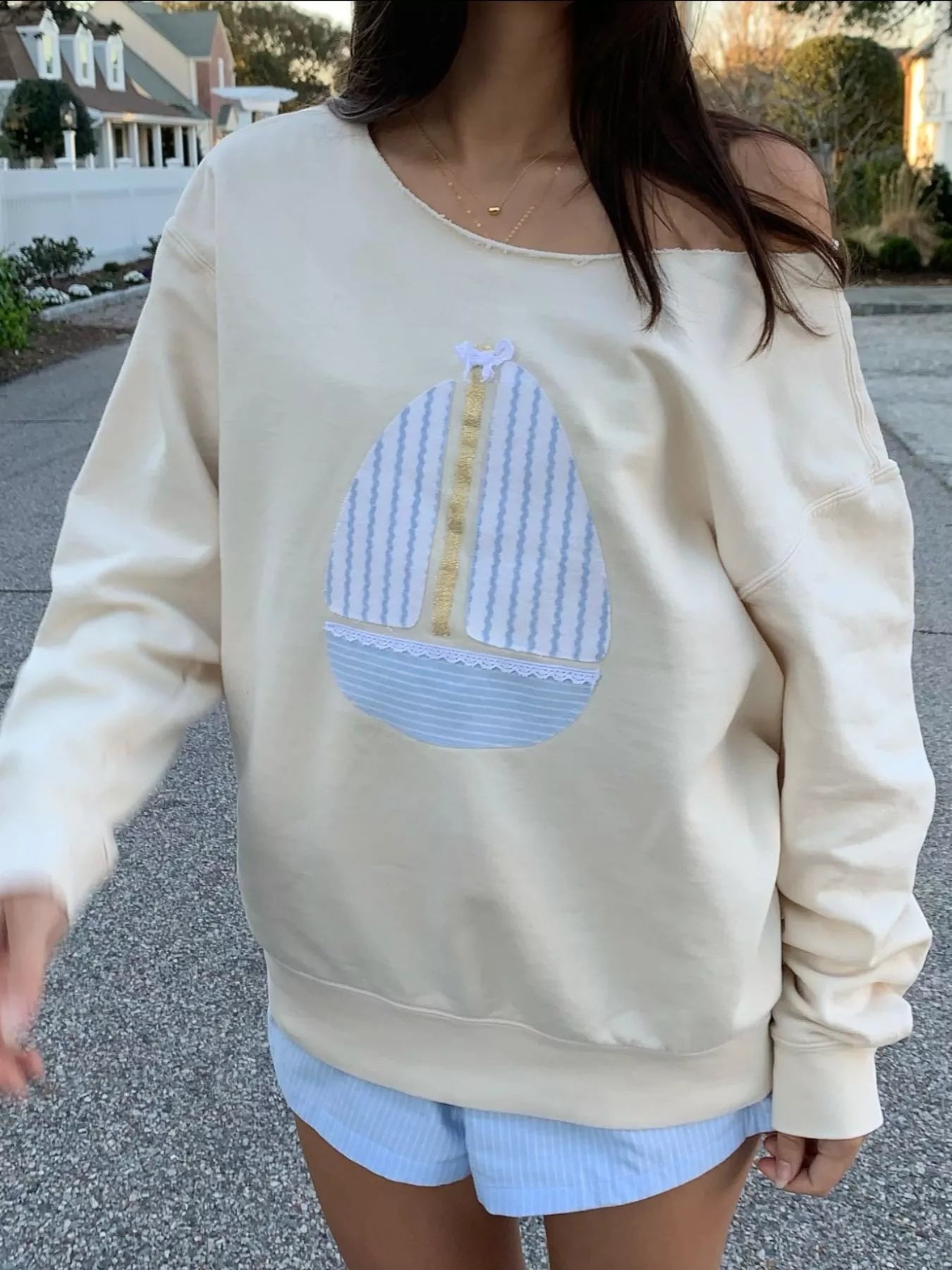 Boat Neck Long Sleeve Patchwork Sweatshirt - MAD RUFFI