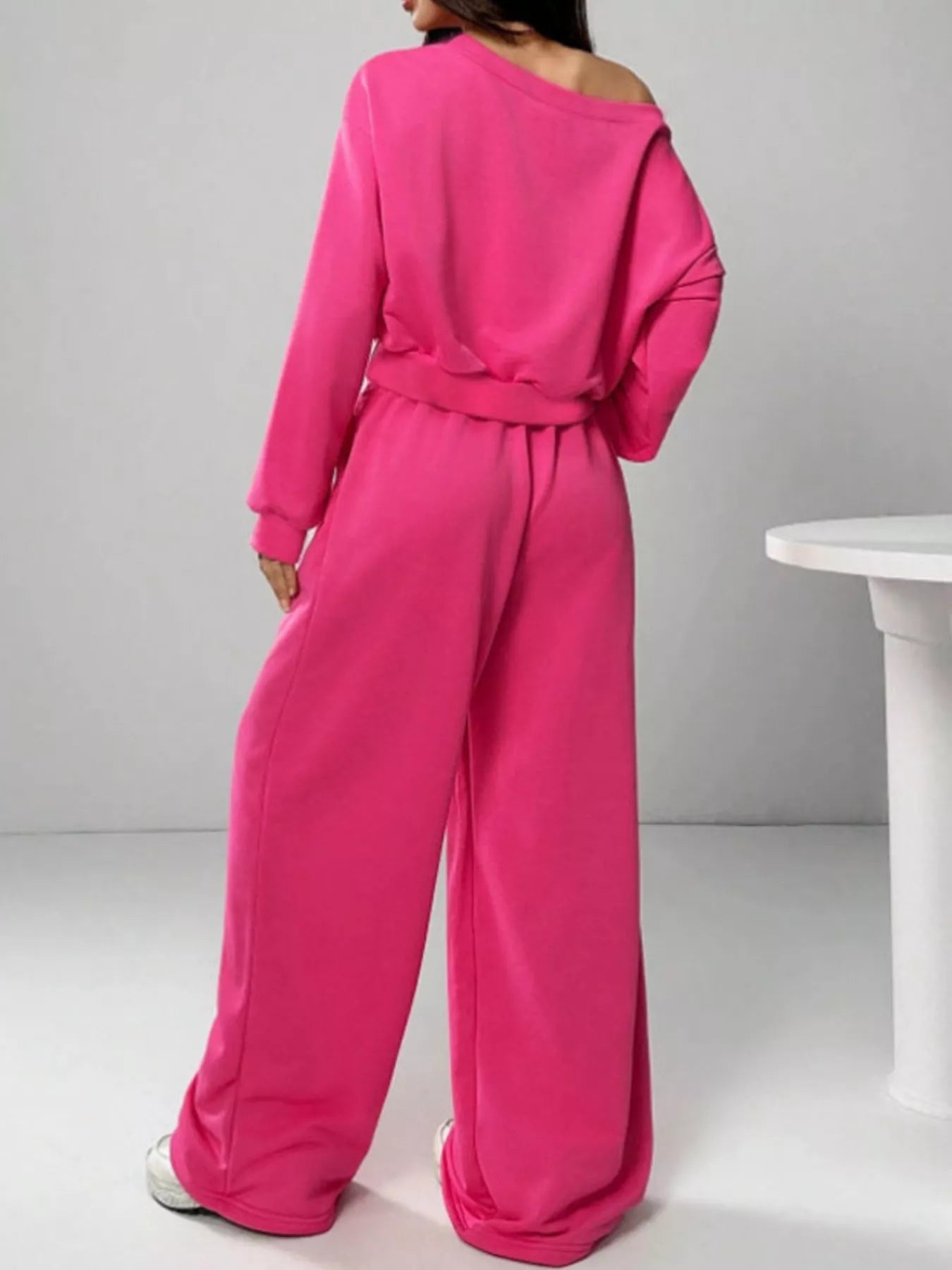 Boat Neck Long Sleeve Top and Pants Set - MAD RUFFI