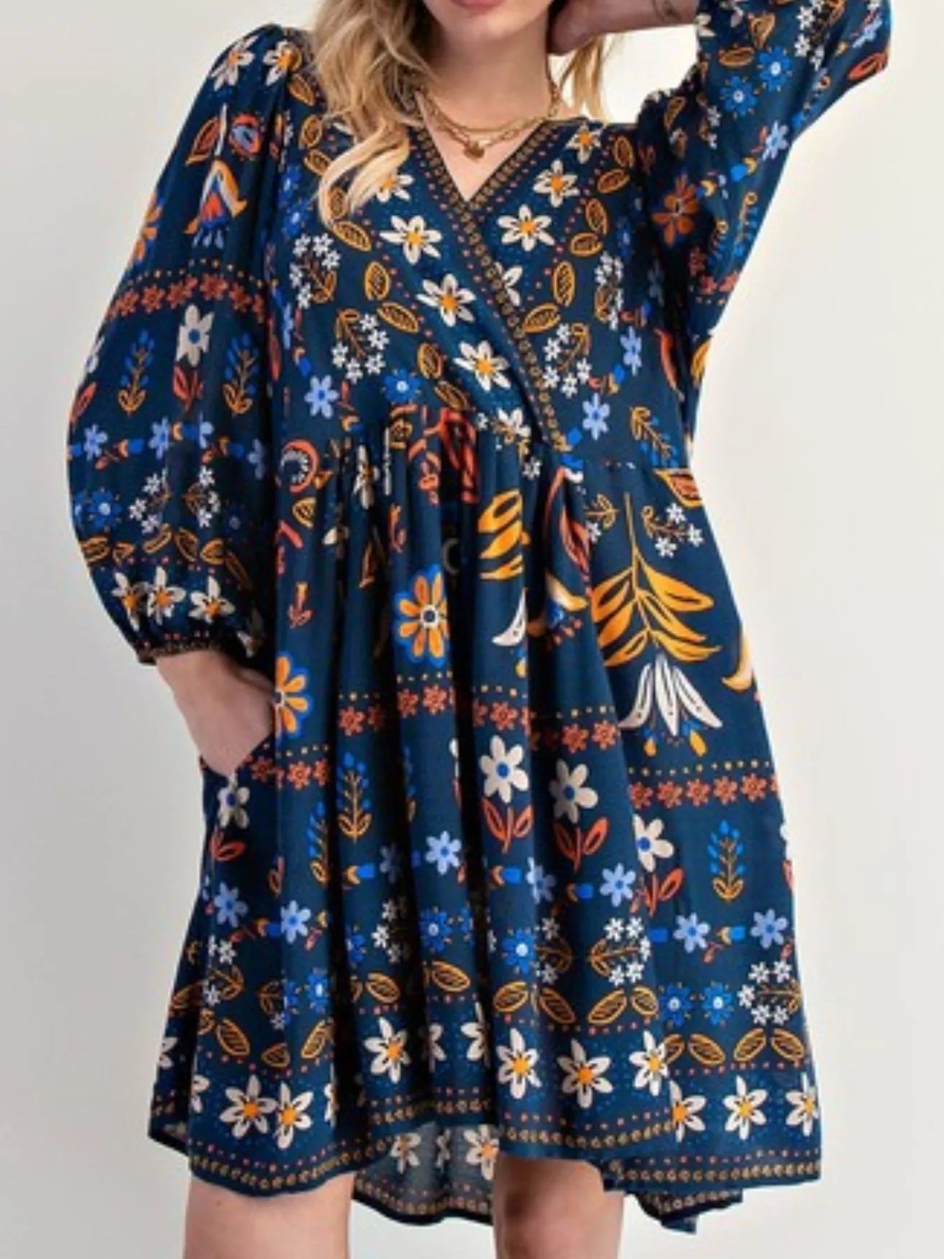 Bohemian Floral Print Long Sleeve Mini Dress - MAD RUFFI