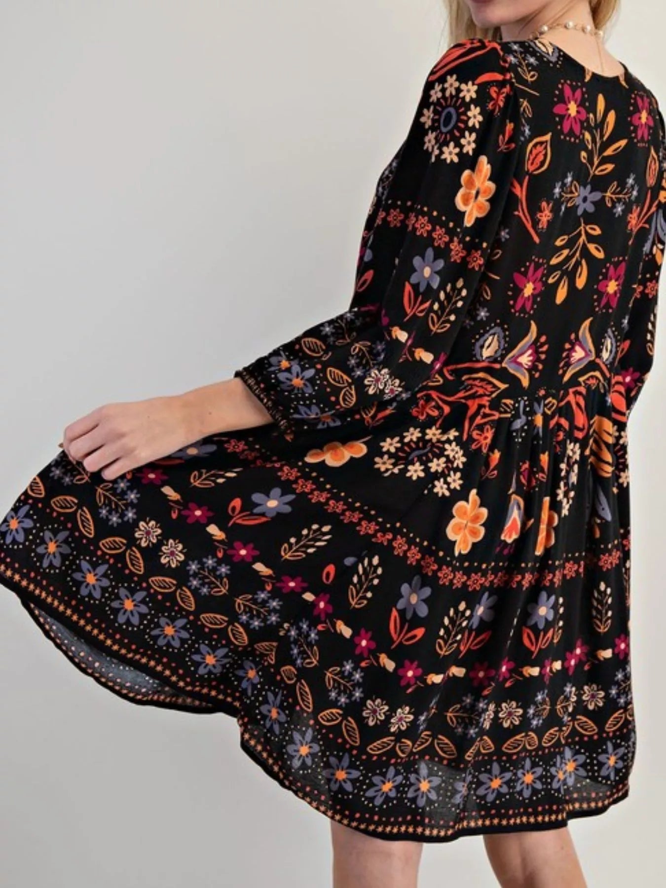 Bohemian Floral Print Long Sleeve Mini Dress - MAD RUFFI