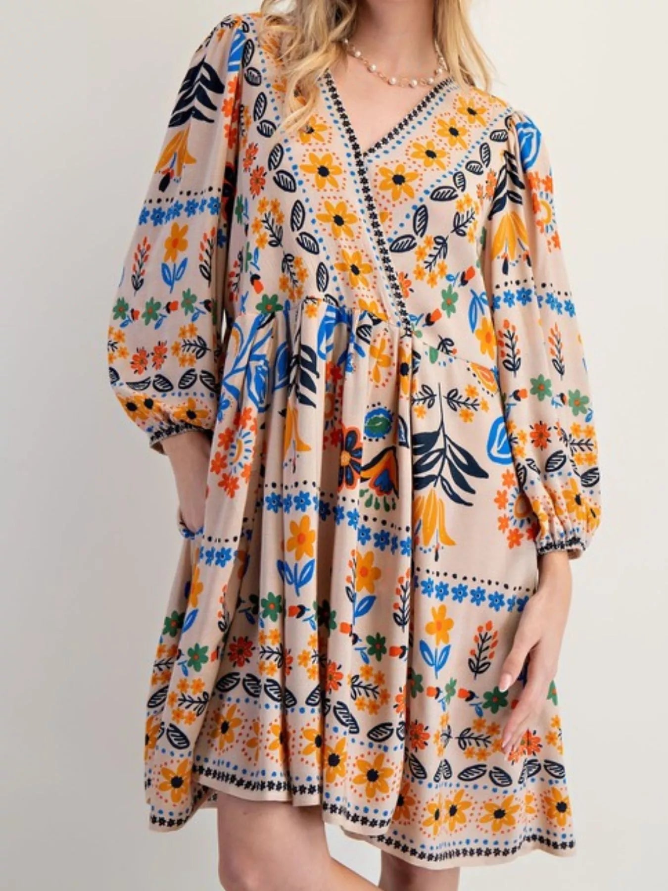 Bohemian Floral Print Long Sleeve Mini Dress - MAD RUFFI