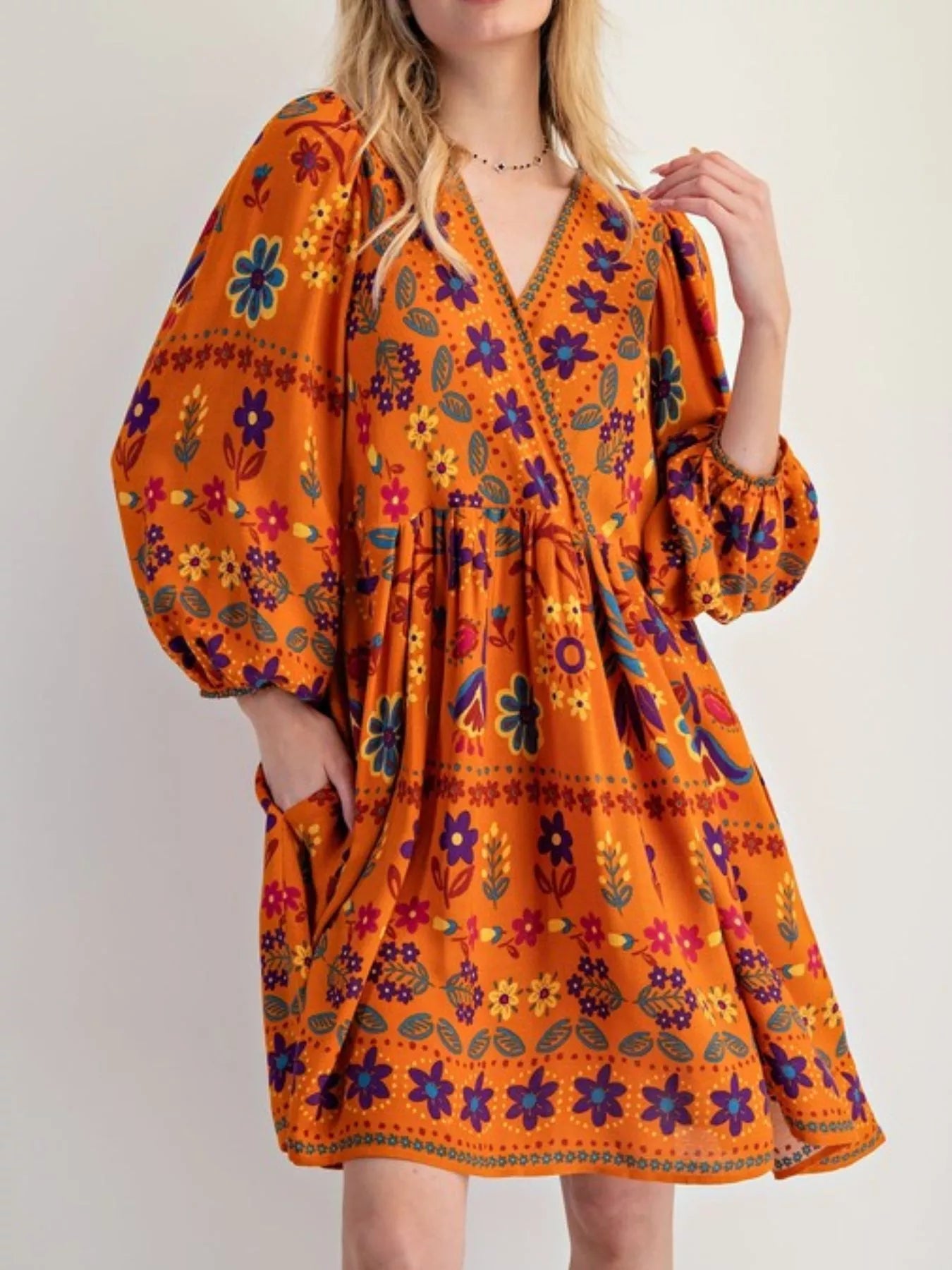 Bohemian Floral Print Long Sleeve Mini Dress - MAD RUFFI