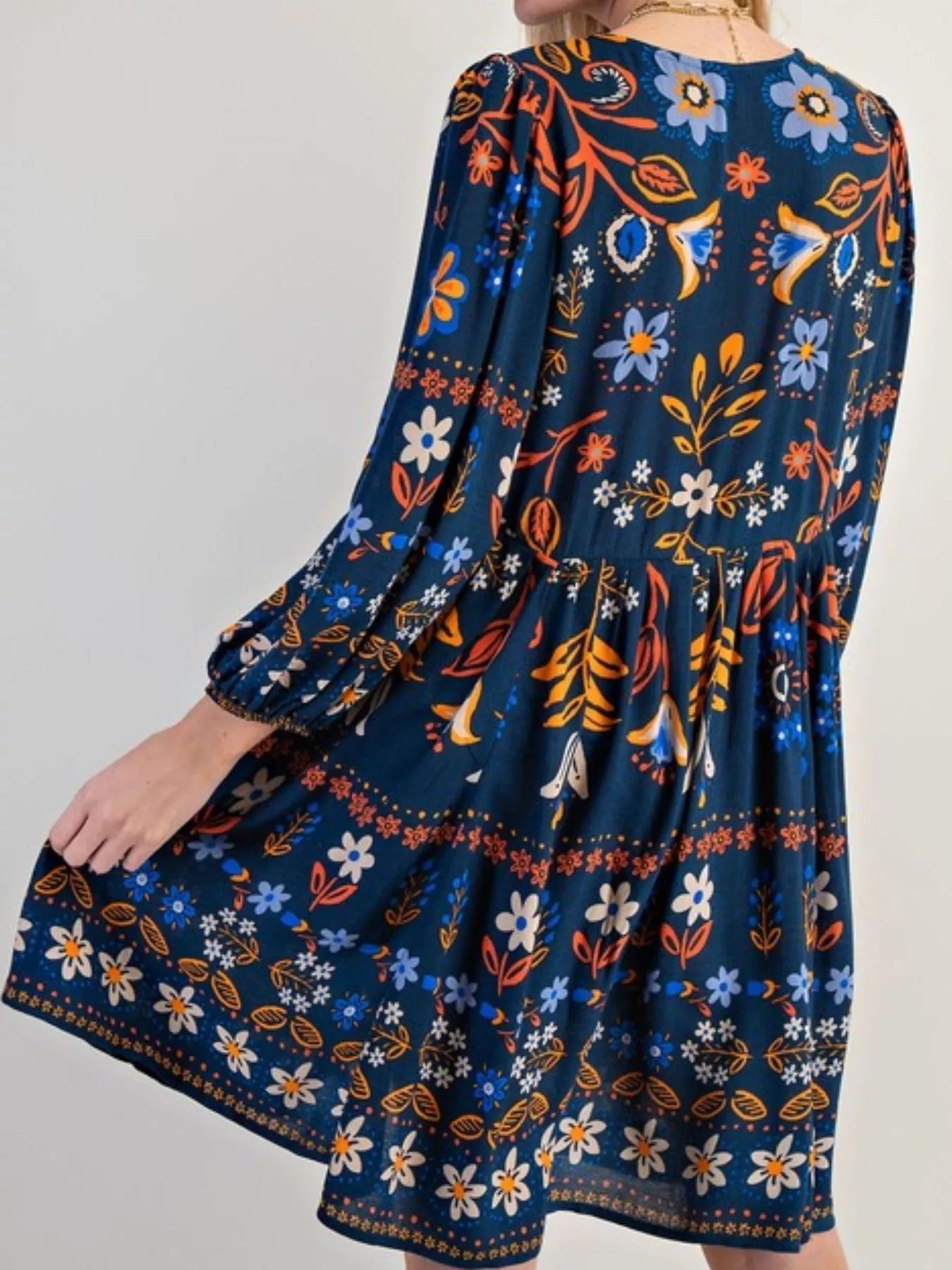 Bohemian Floral Print Long Sleeve Mini Dress - MAD RUFFI