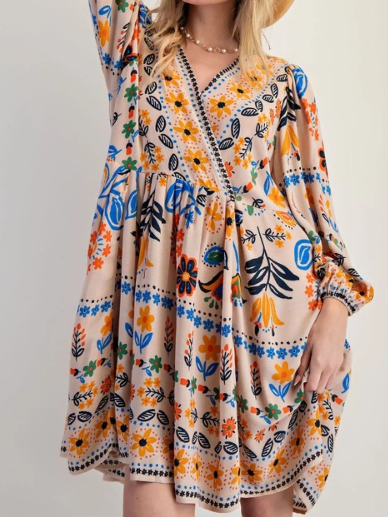 Bohemian Floral Print Long Sleeve Mini Dress - MAD RUFFI