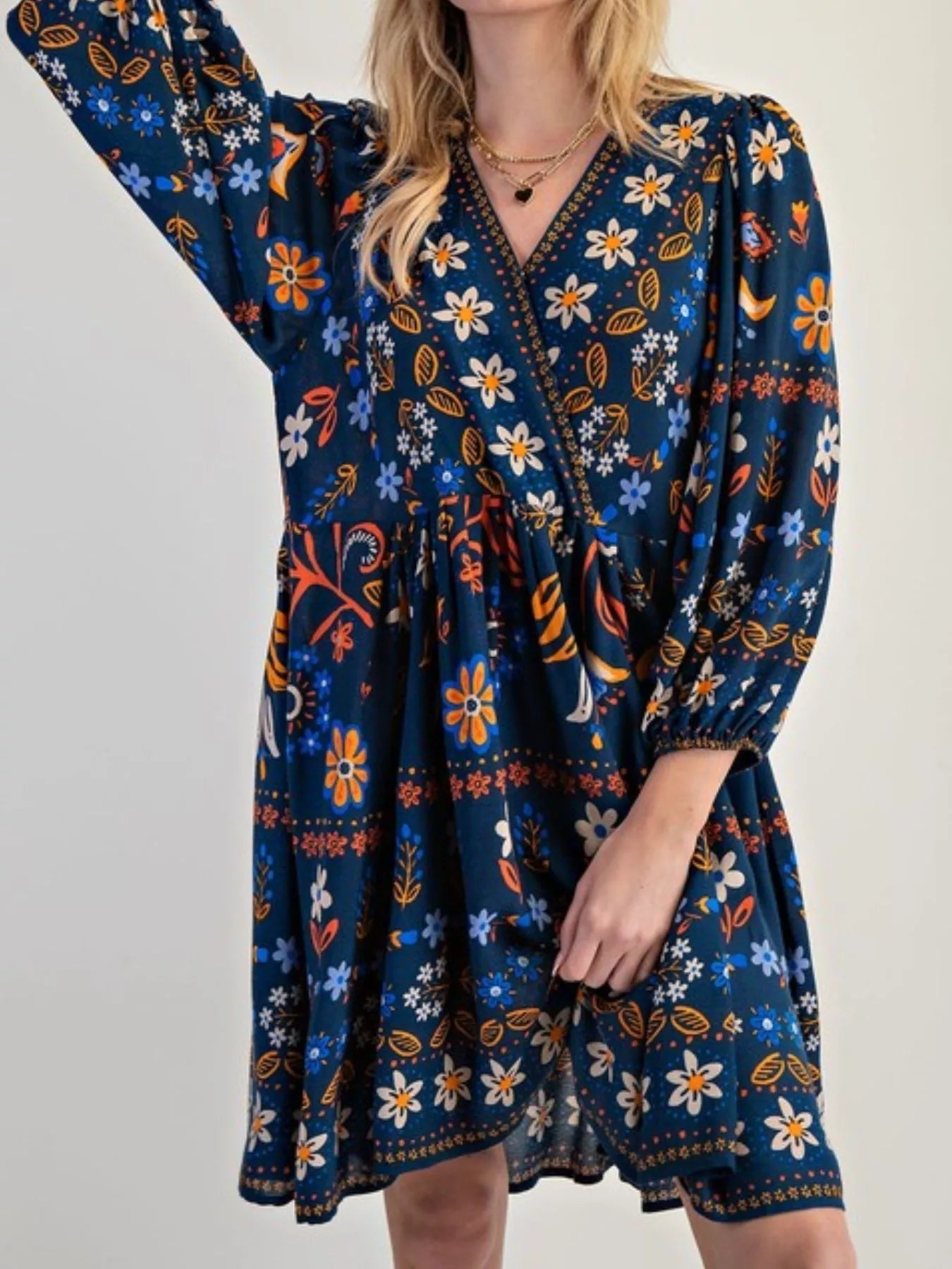 Bohemian Floral Print Long Sleeve Mini Dress - MAD RUFFI