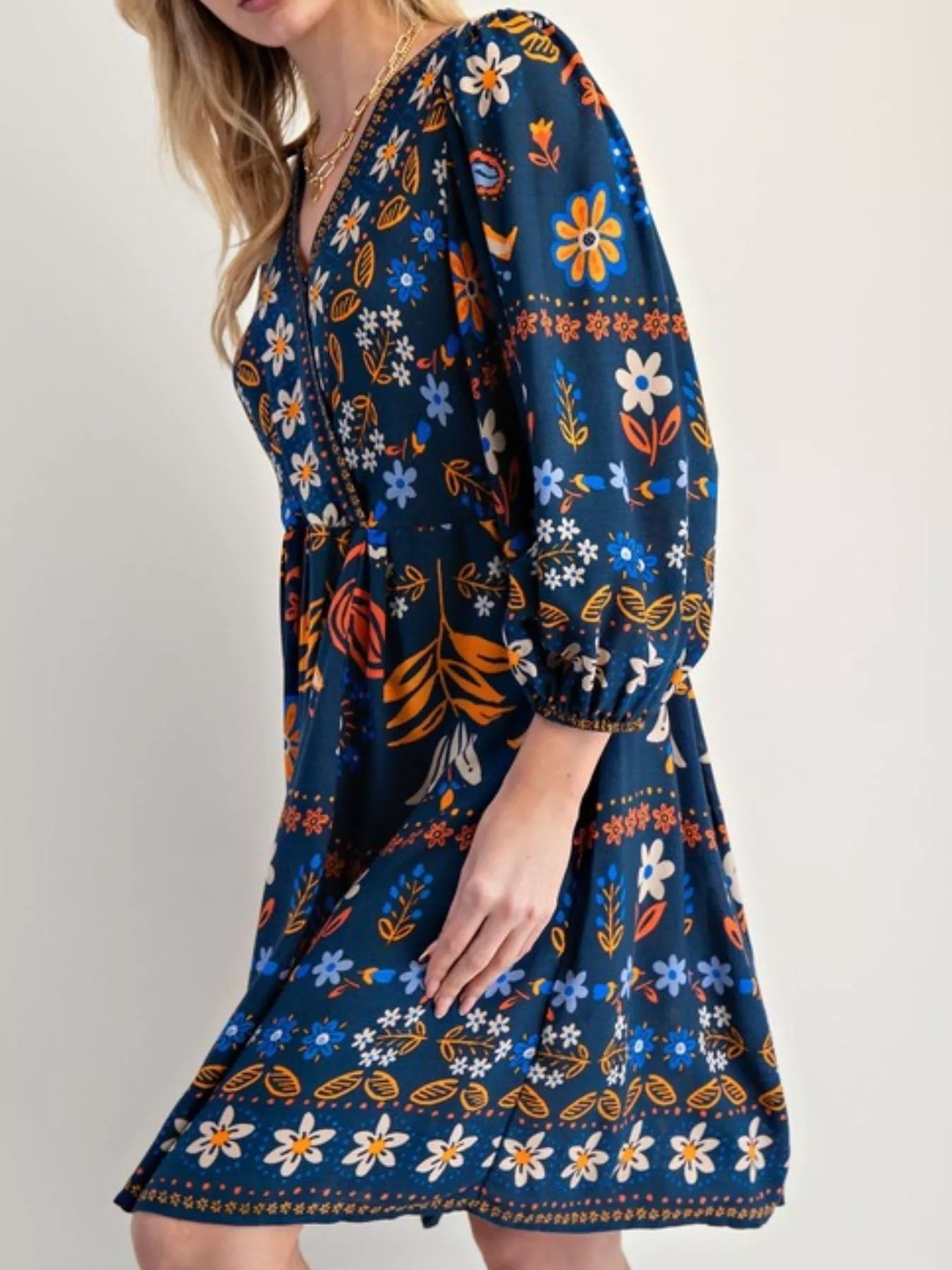 Bohemian Floral Print Long Sleeve Mini Dress - MAD RUFFI