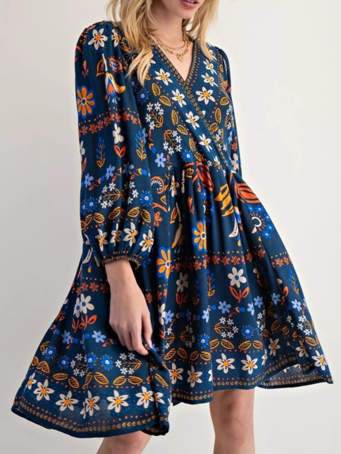 Bohemian Floral Print Long Sleeve Mini Dress - MAD RUFFI