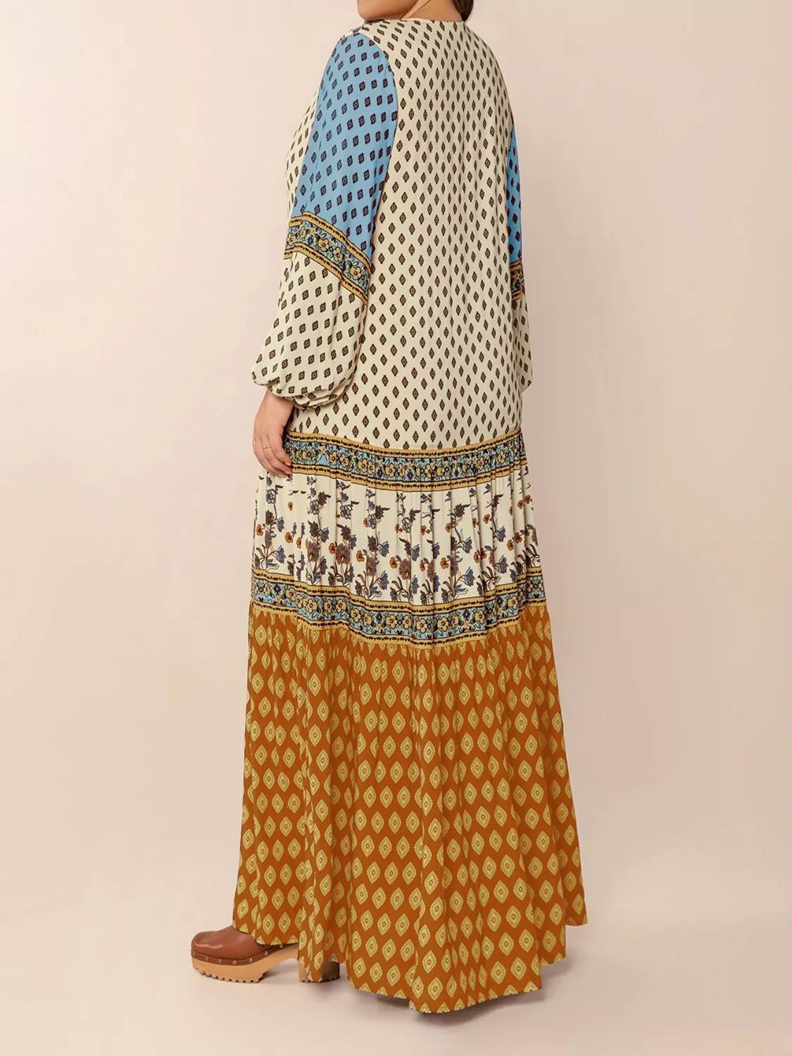 Bohemian Mixed Print Long Sleeve Maxi Dress - MAD RUFFI