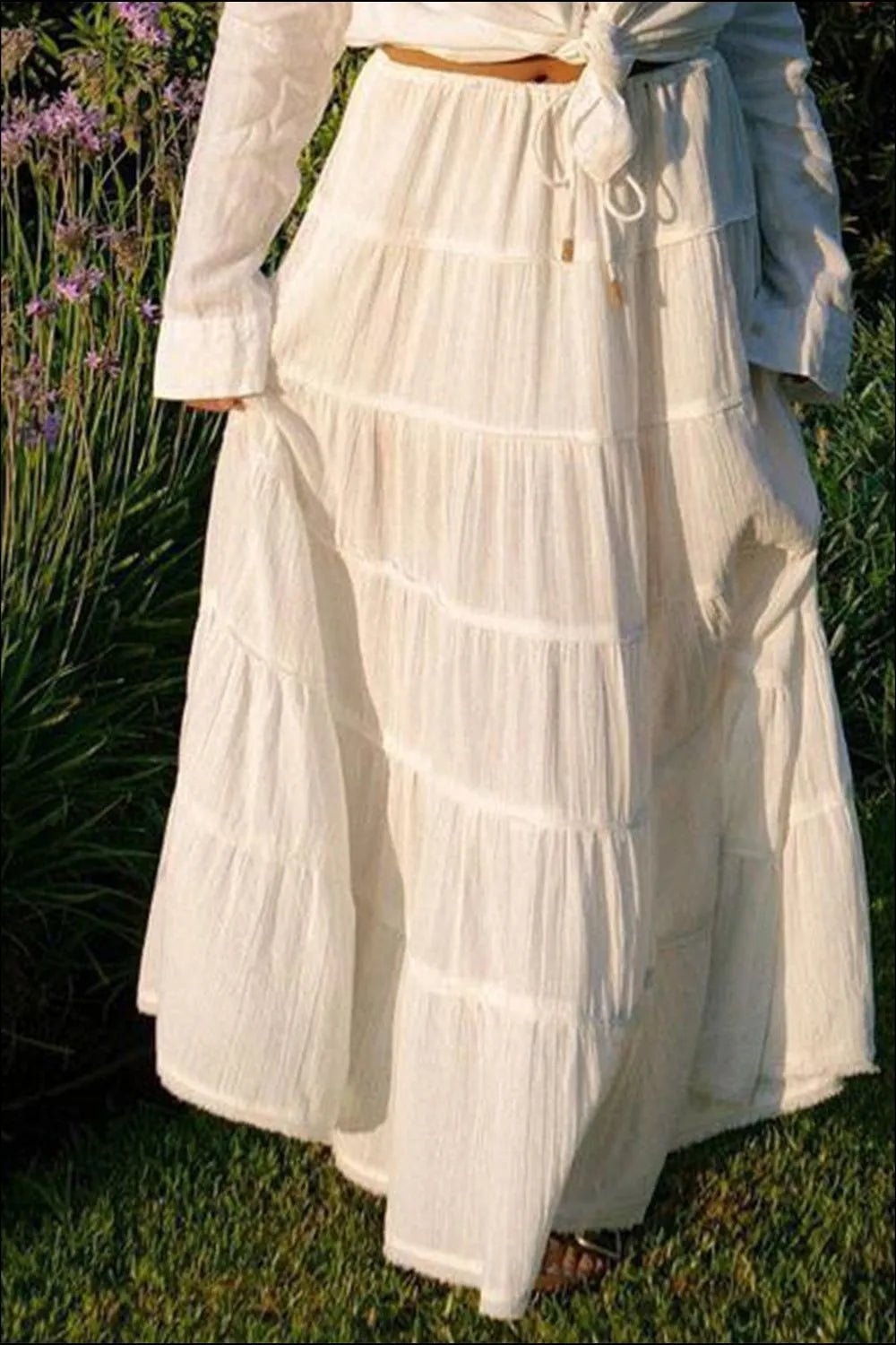 Bohemian Tiered Maxi Skirt with Drawstring Waist - MAD RUFFI