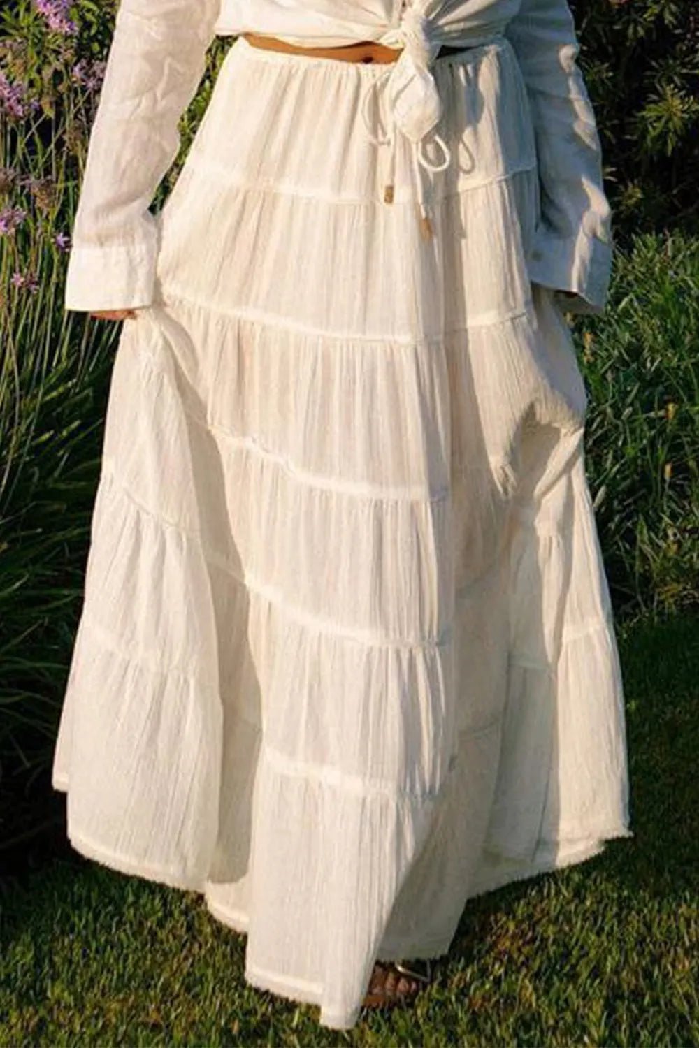 Bohemian Tiered Maxi Skirt with Drawstring Waist - MAD RUFFI