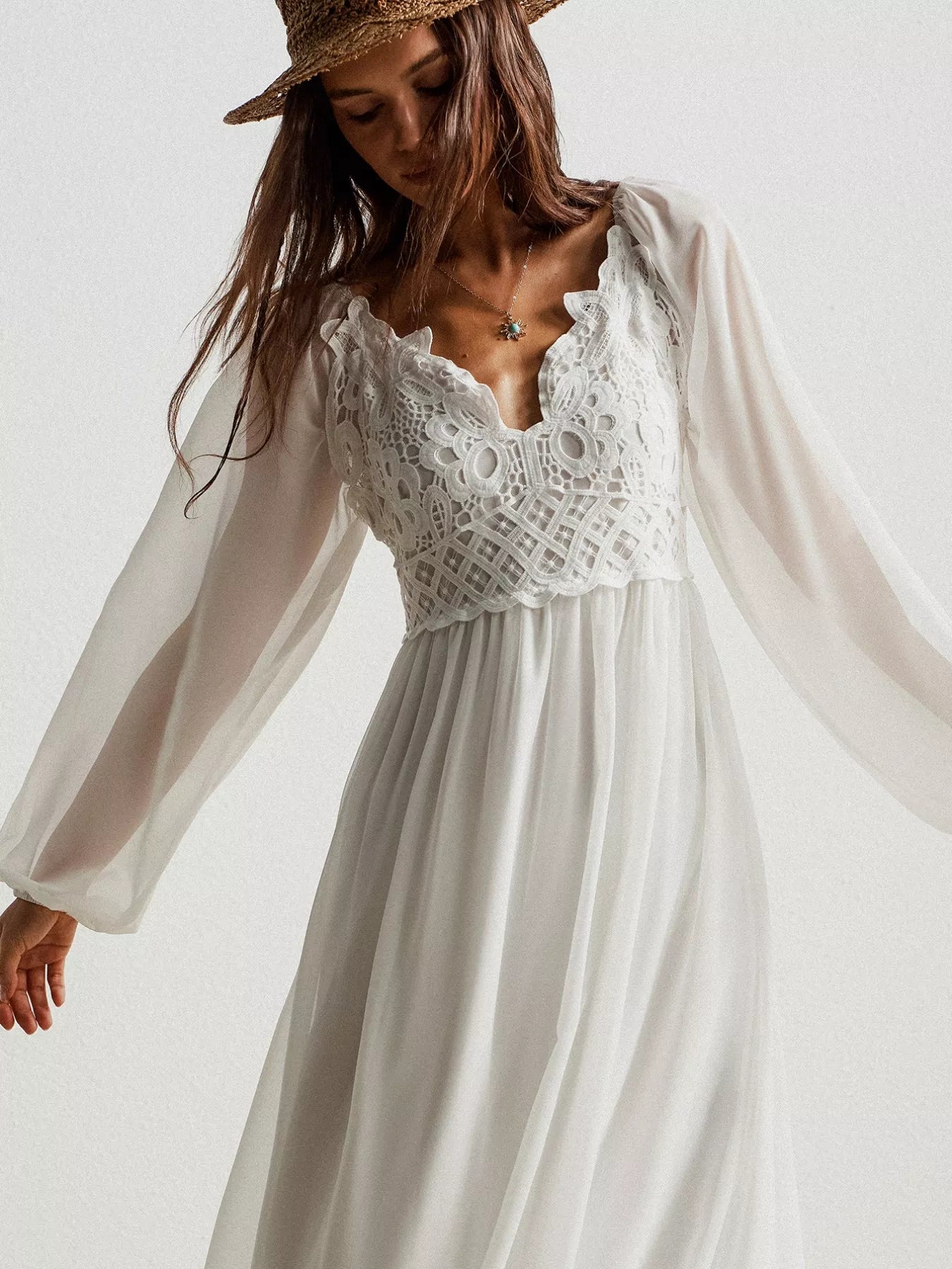Boho Chic Crochet Lace Maxi Dress - MAD RUFFI