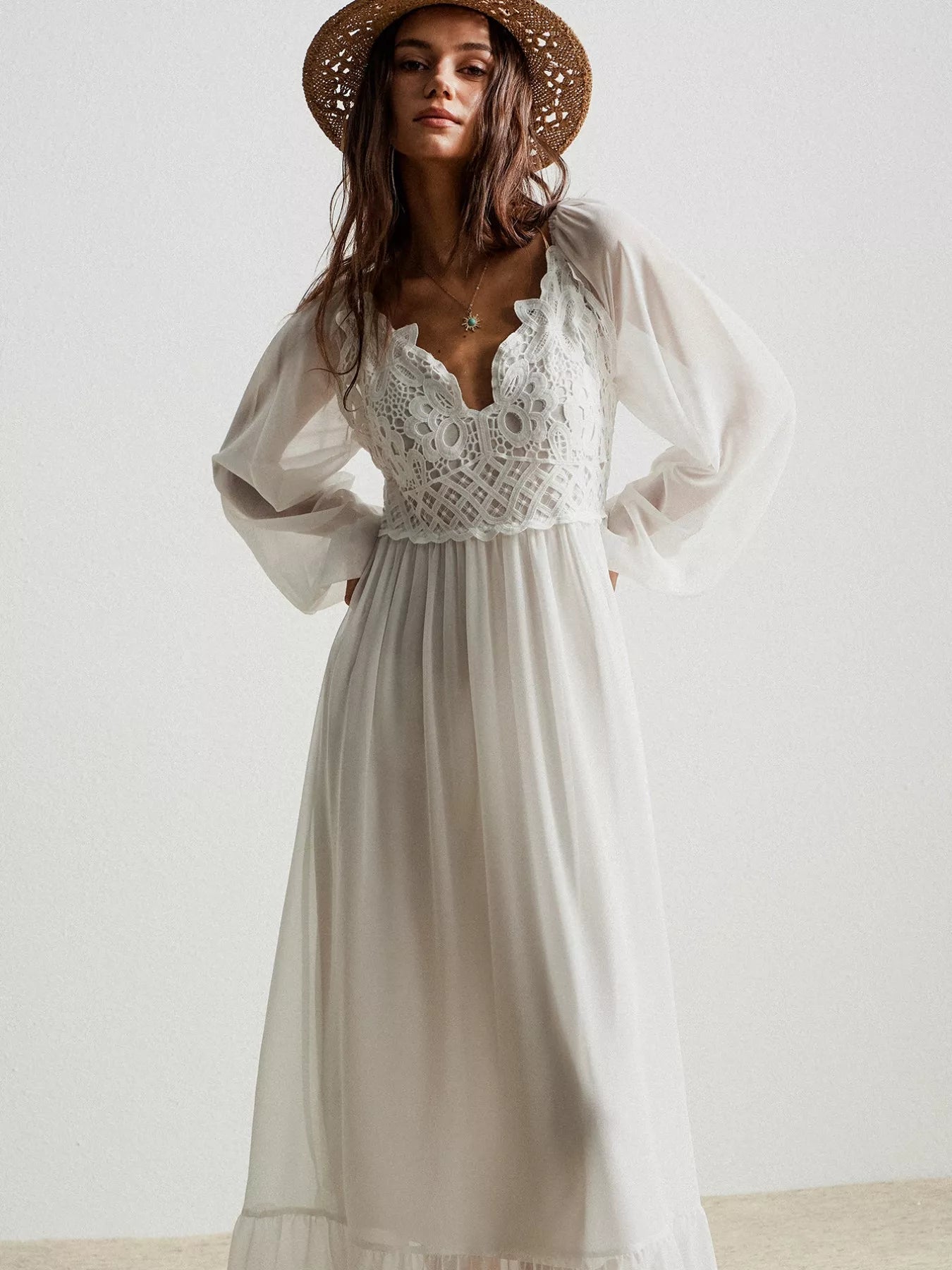 Boho Chic Crochet Lace Maxi Dress - MAD RUFFI