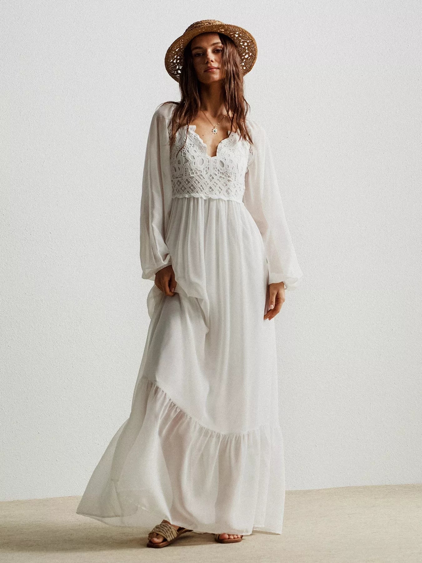 Boho Chic Crochet Lace Maxi Dress - MAD RUFFI