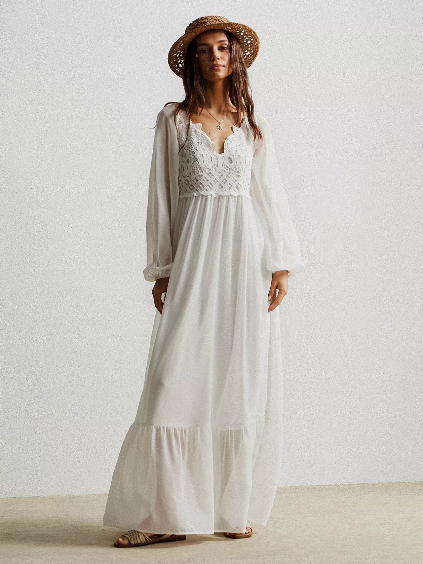 Boho Chic Crochet Lace Maxi Dress - MAD RUFFI