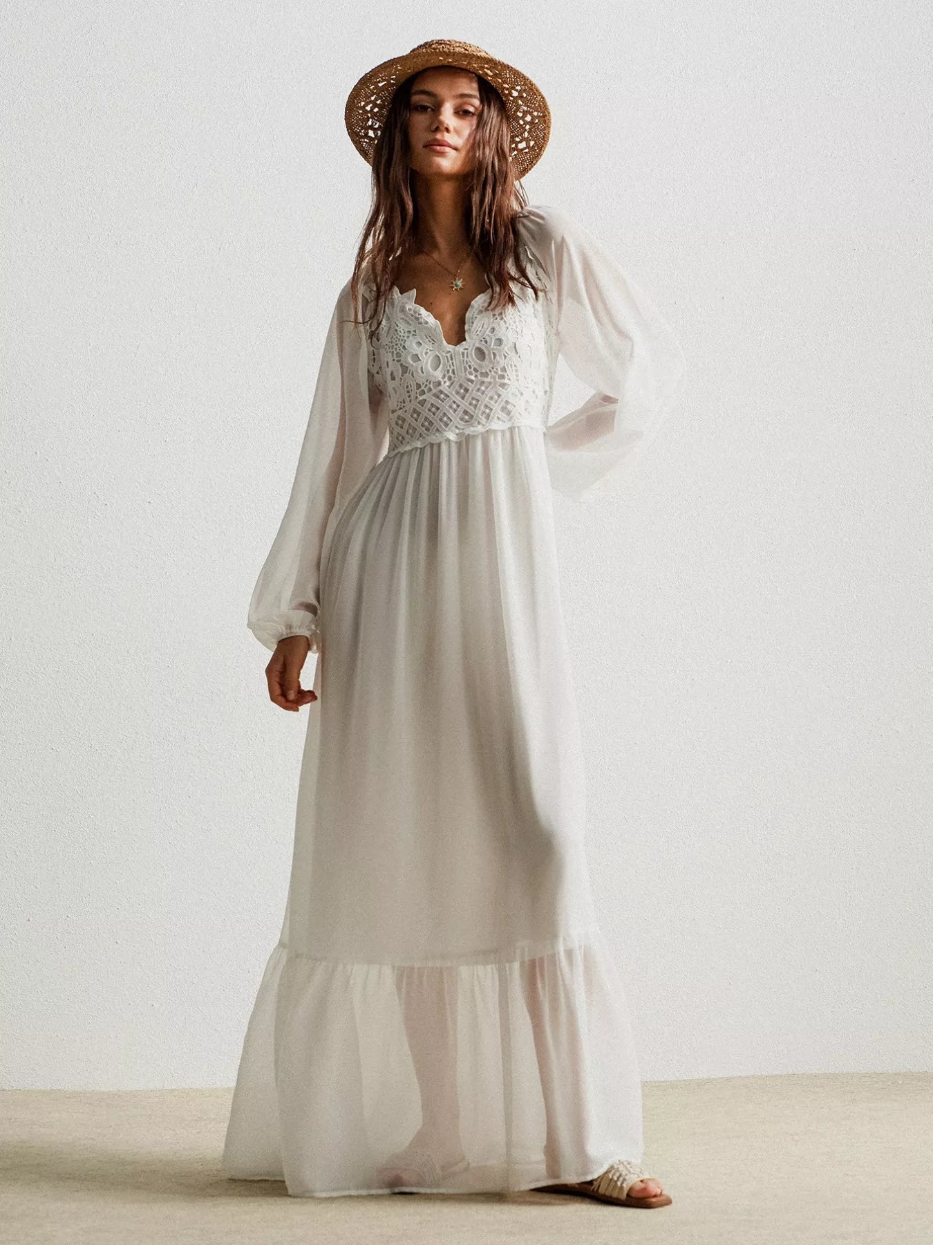 Boho Chic Crochet Lace Maxi Dress - MAD RUFFI